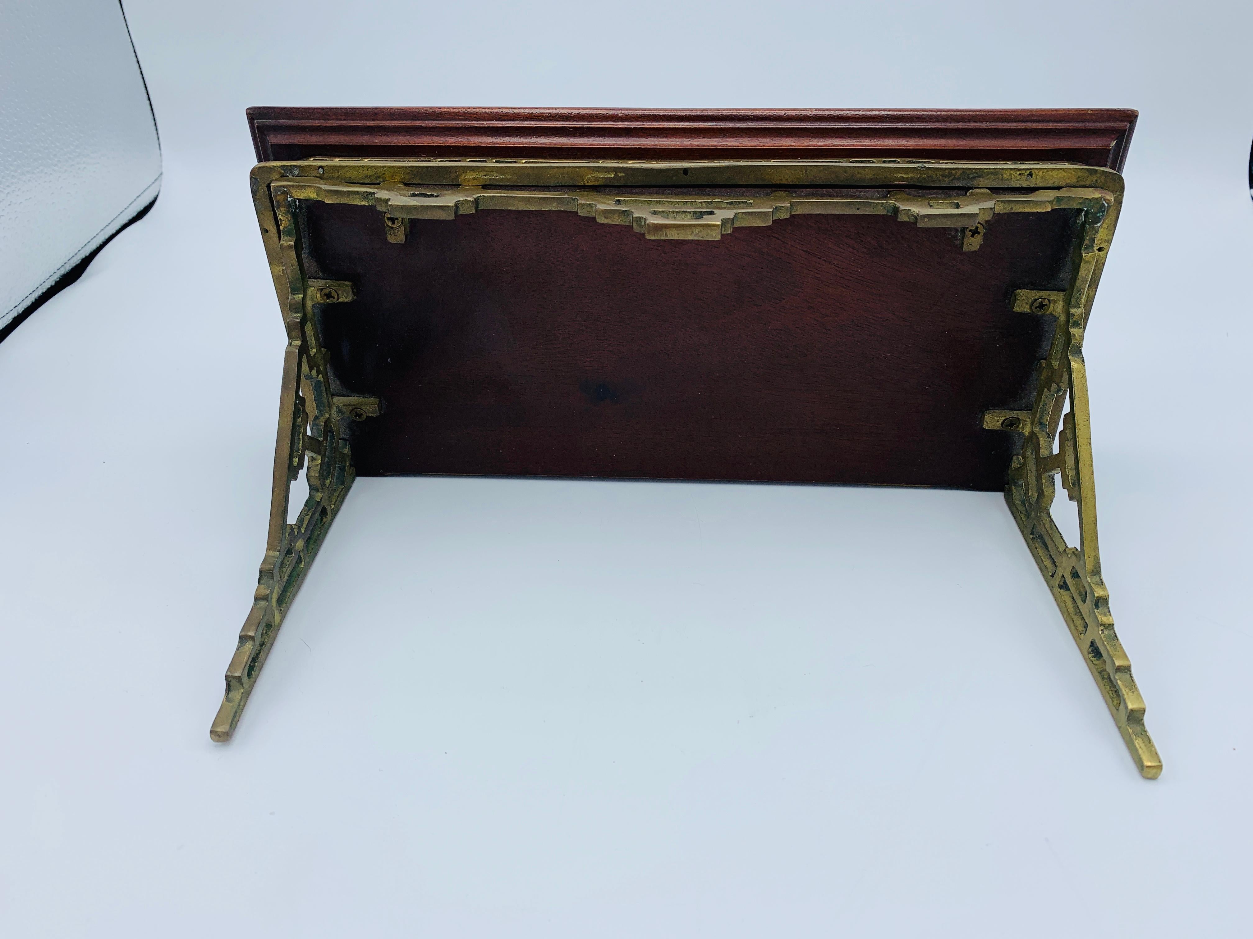 1960s Mahogany and Brass Greek Key Wall Shelf Bracket In Good Condition In Richmond, VA