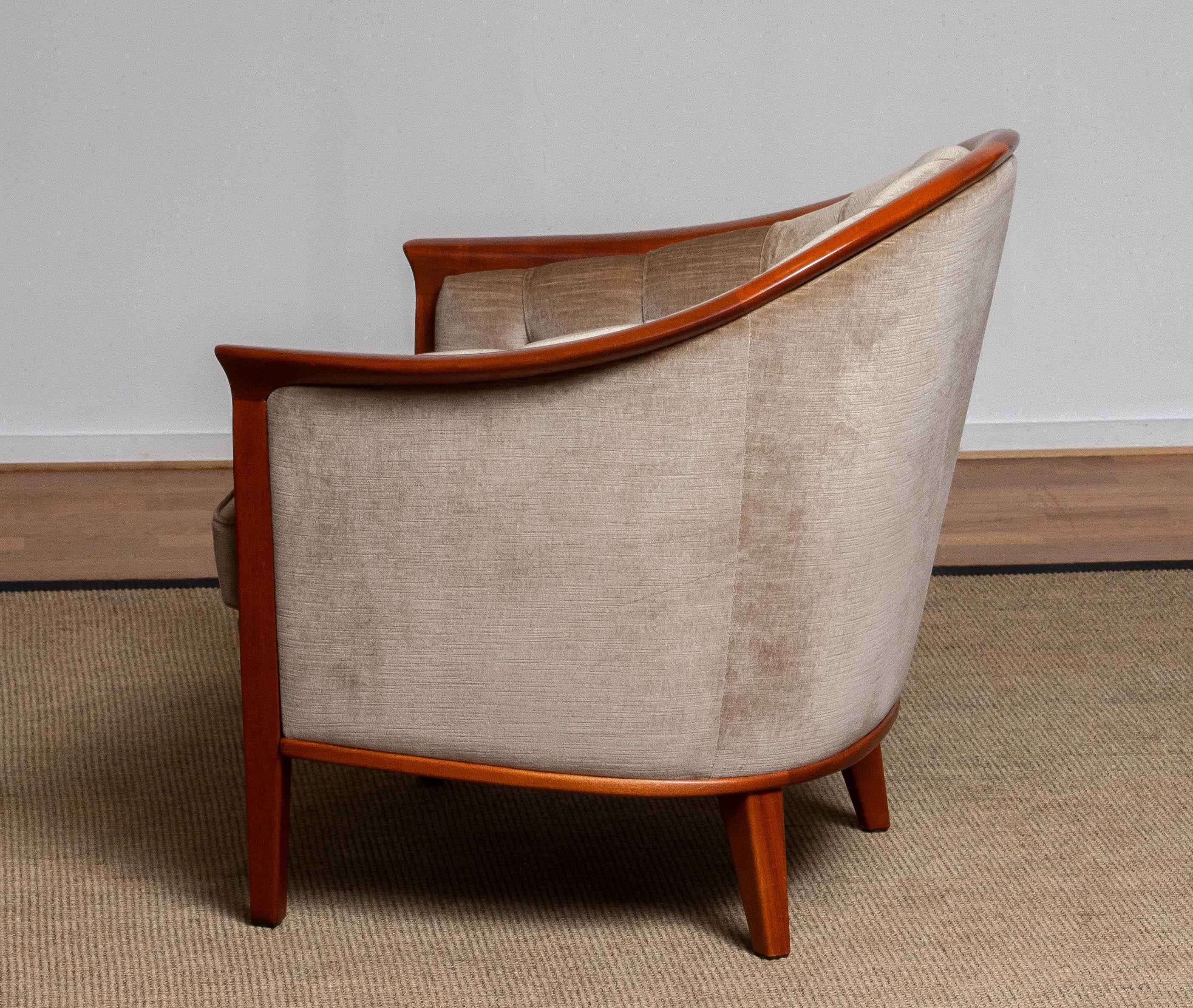 1960s Mahogany and Taupe Velvet Lounge Chair by Broderna Andersson, Sweden 2