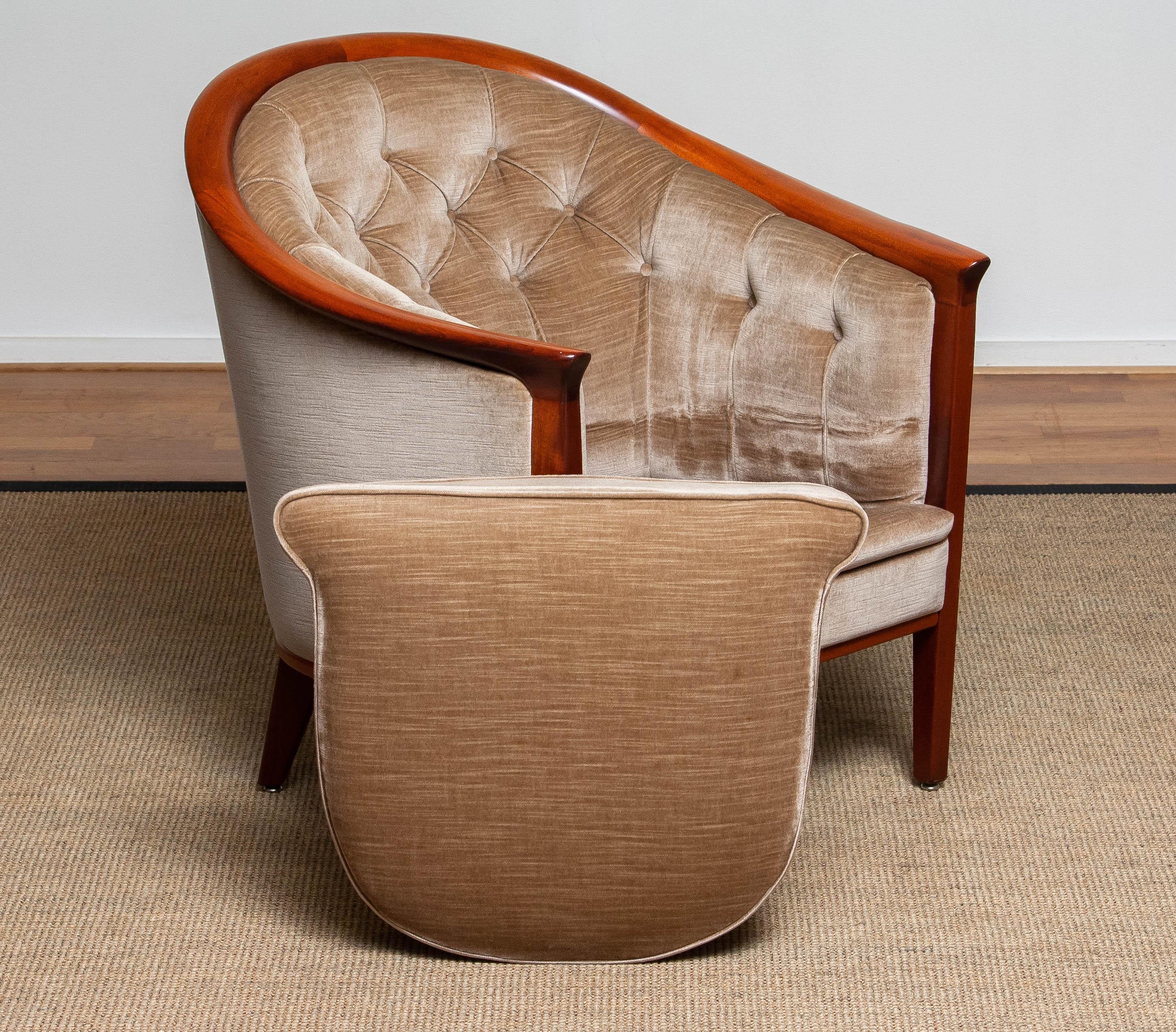 Hollywood Regency 1960s Taupe Velvet Lounge Chair by Bertil Fridhagen, Sweden 1 For Sale