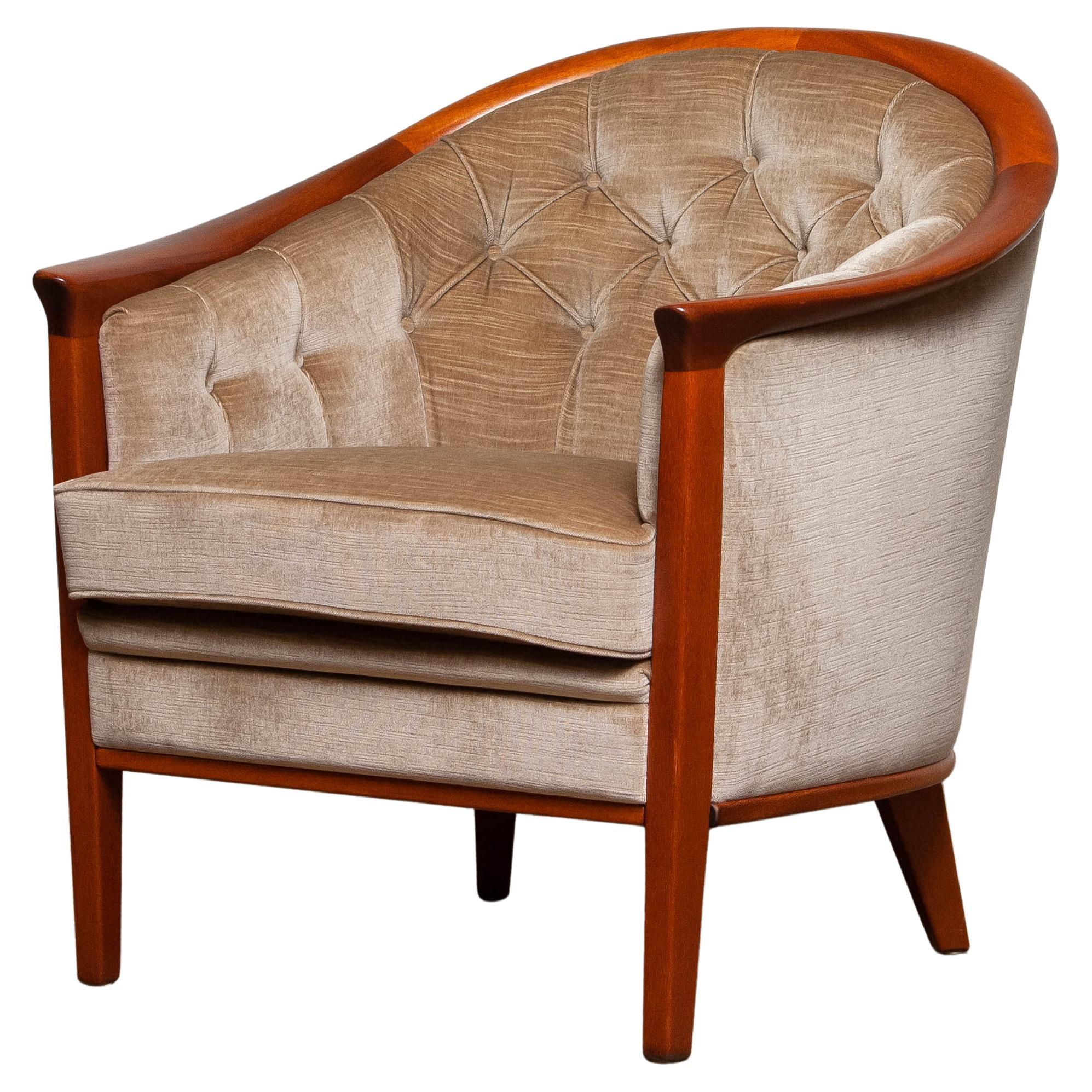 1960s Taupe Velvet Lounge Chair by Bertil Fridhagen, Sweden 1 For Sale