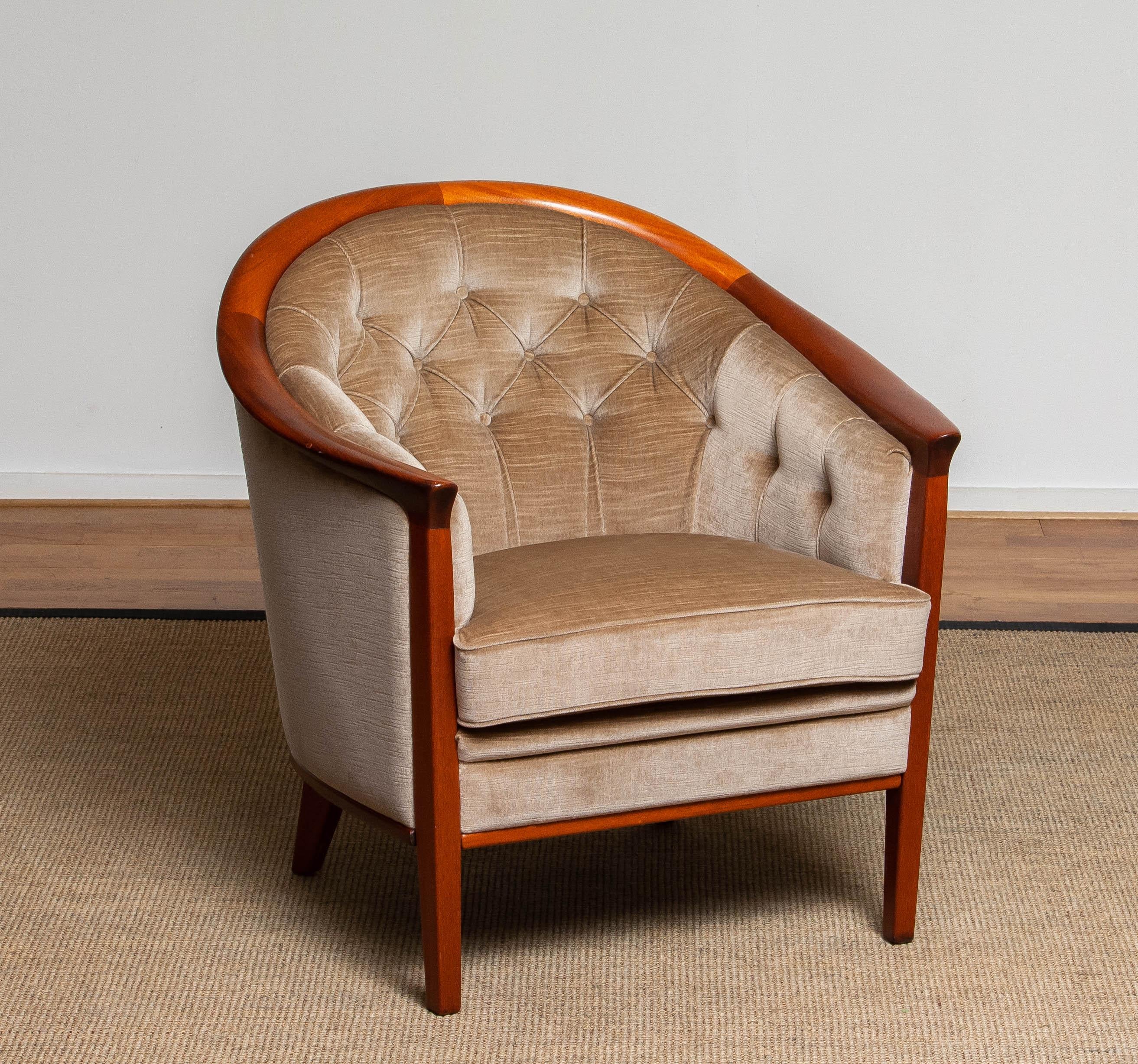 Swedish 1960s Mahogany and Taupe Velvet Lounge Chair by Broderna Andersson, Sweden