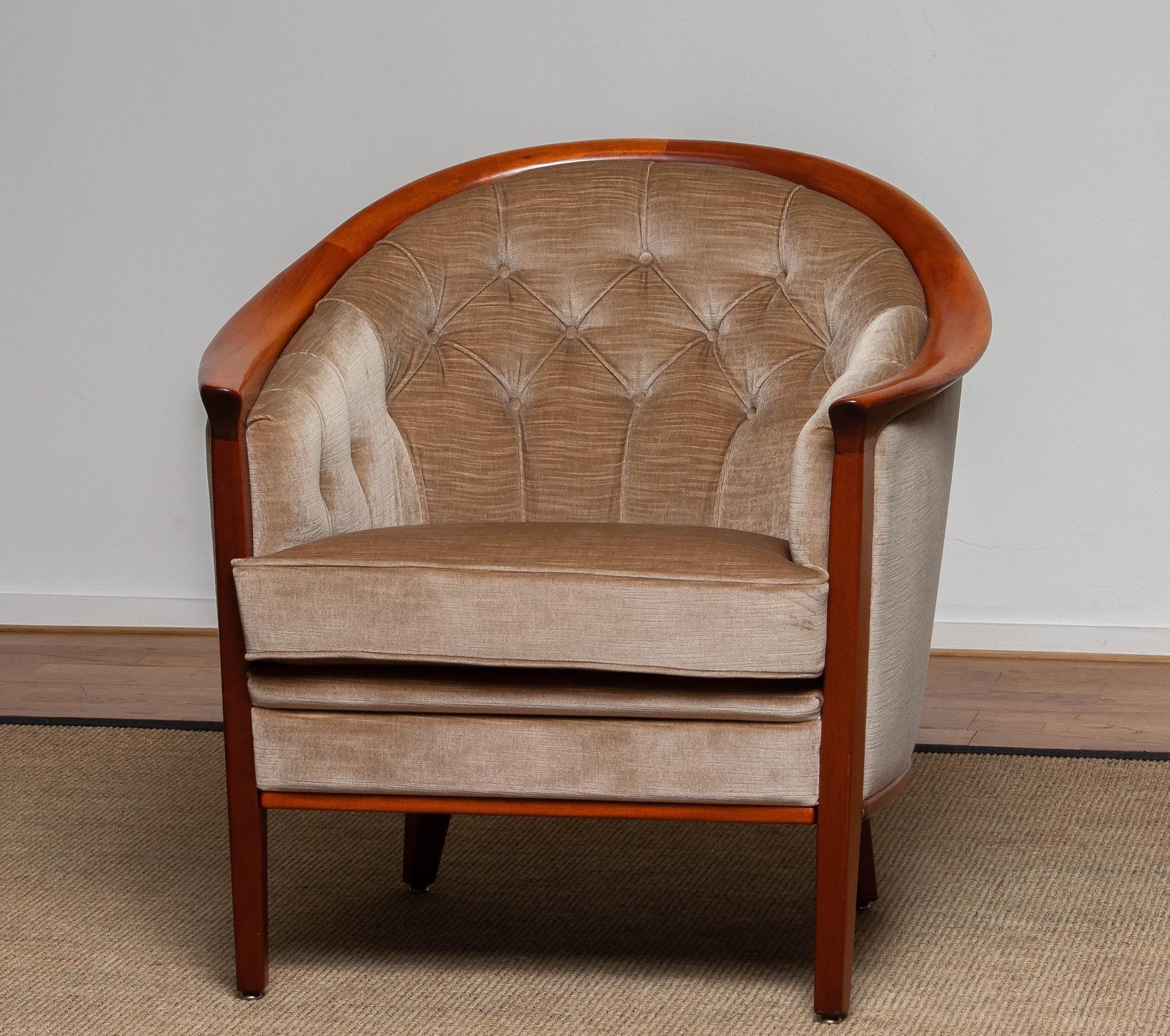 Swedish 1960s Mahogany and Taupe Velvet Lounge Chair by Broderna Andersson Sweden