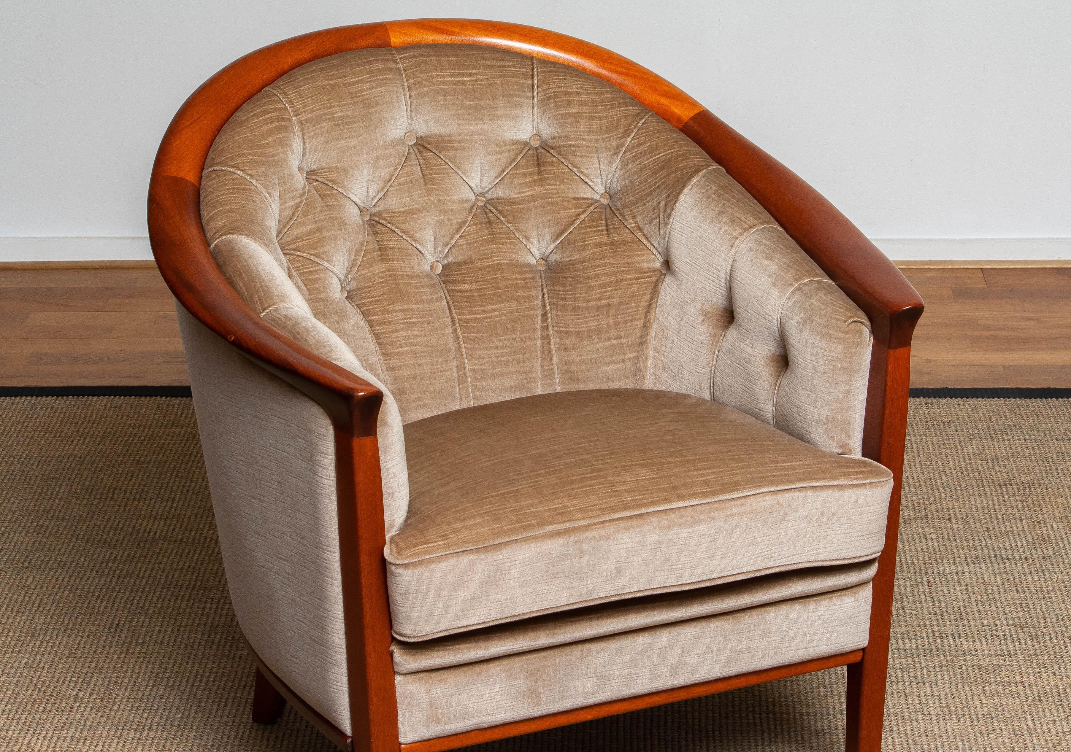 Mid-20th Century 1960s Mahogany and Taupe Velvet Lounge Chair by Broderna Andersson, Sweden