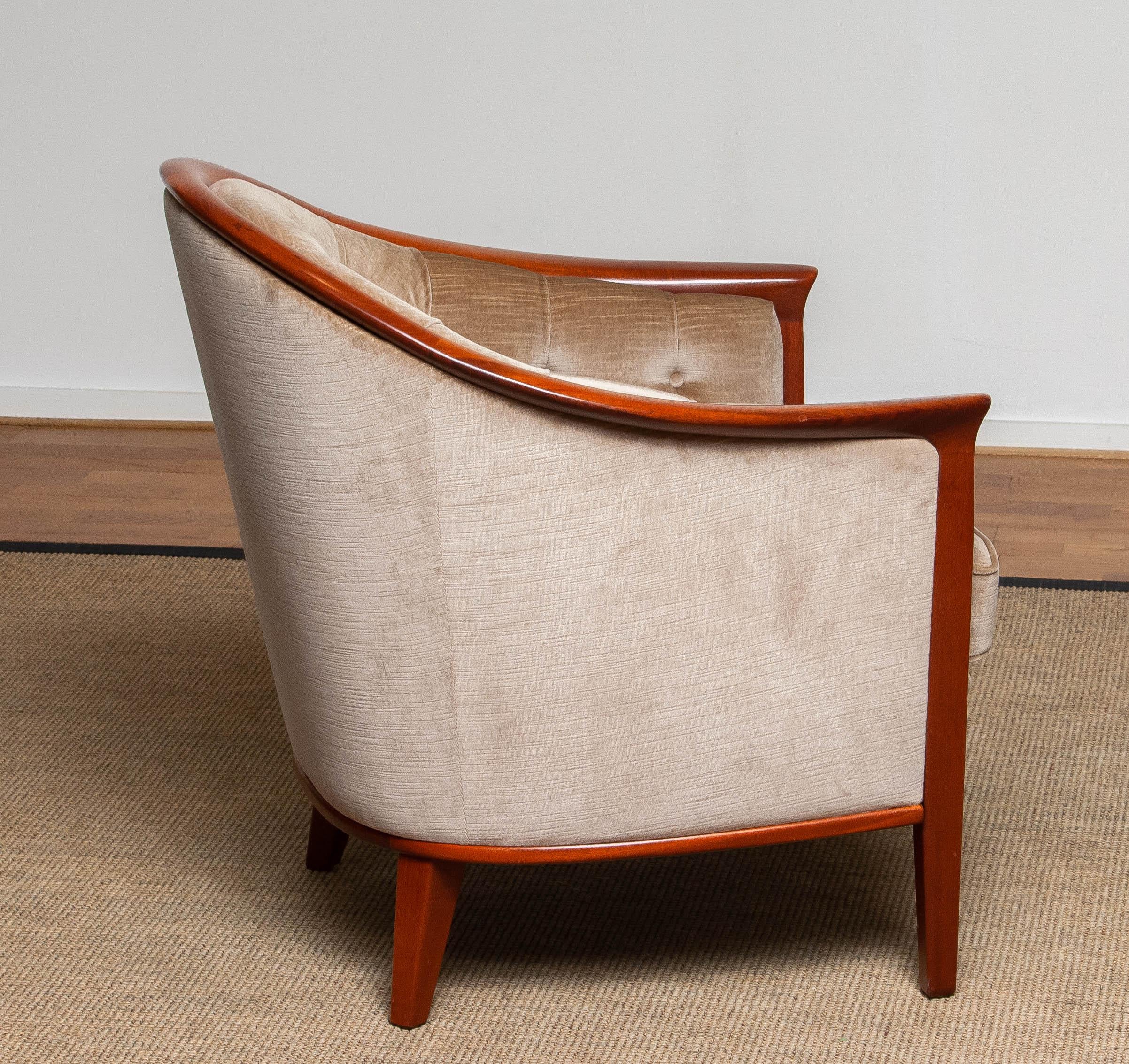 1960s Mahogany and Taupe Velvet Lounge Chair by Broderna Andersson, Sweden 1