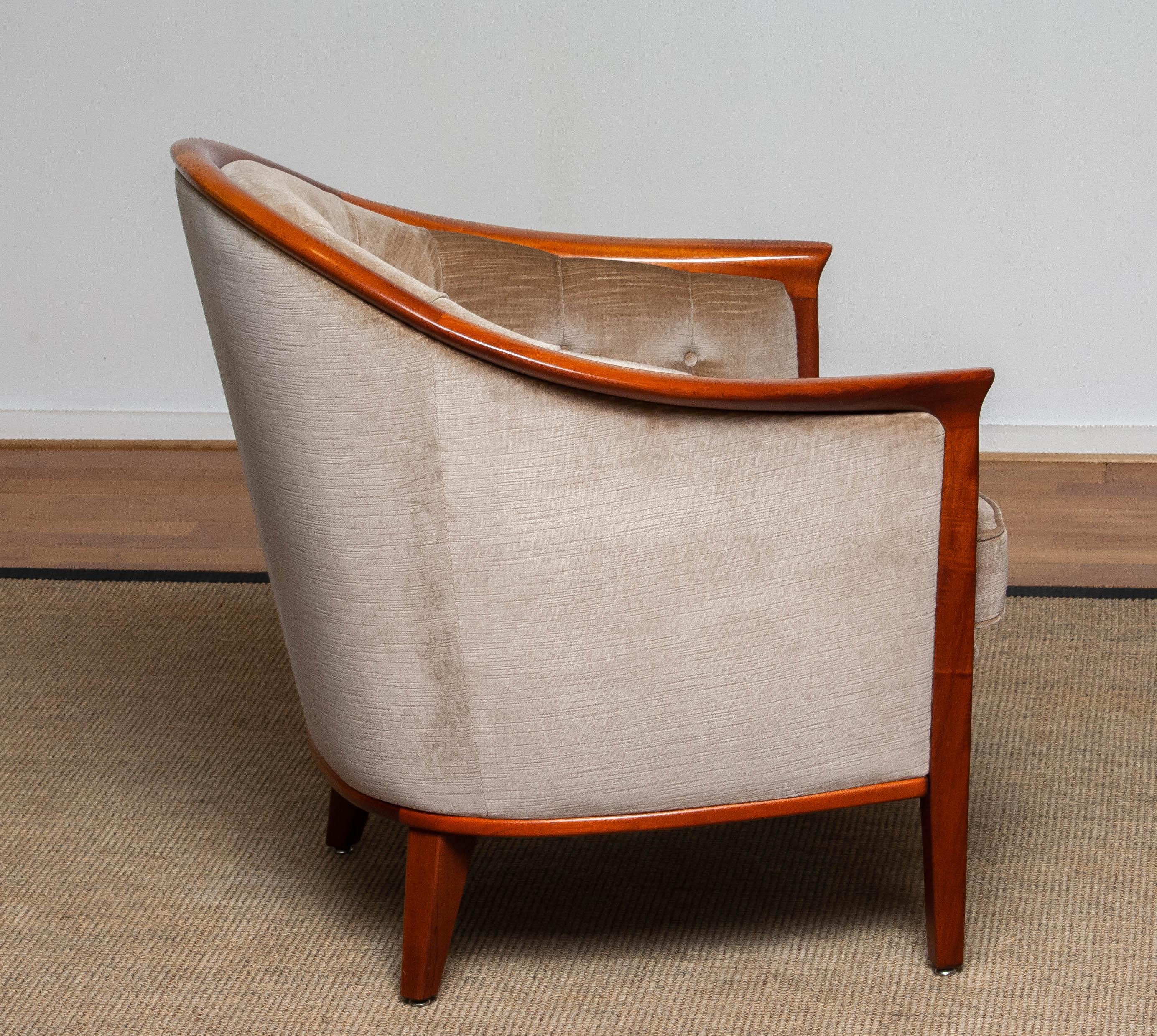 1960s Mahogany and Taupe Velvet Lounge Chair by Broderna Andersson Sweden 2