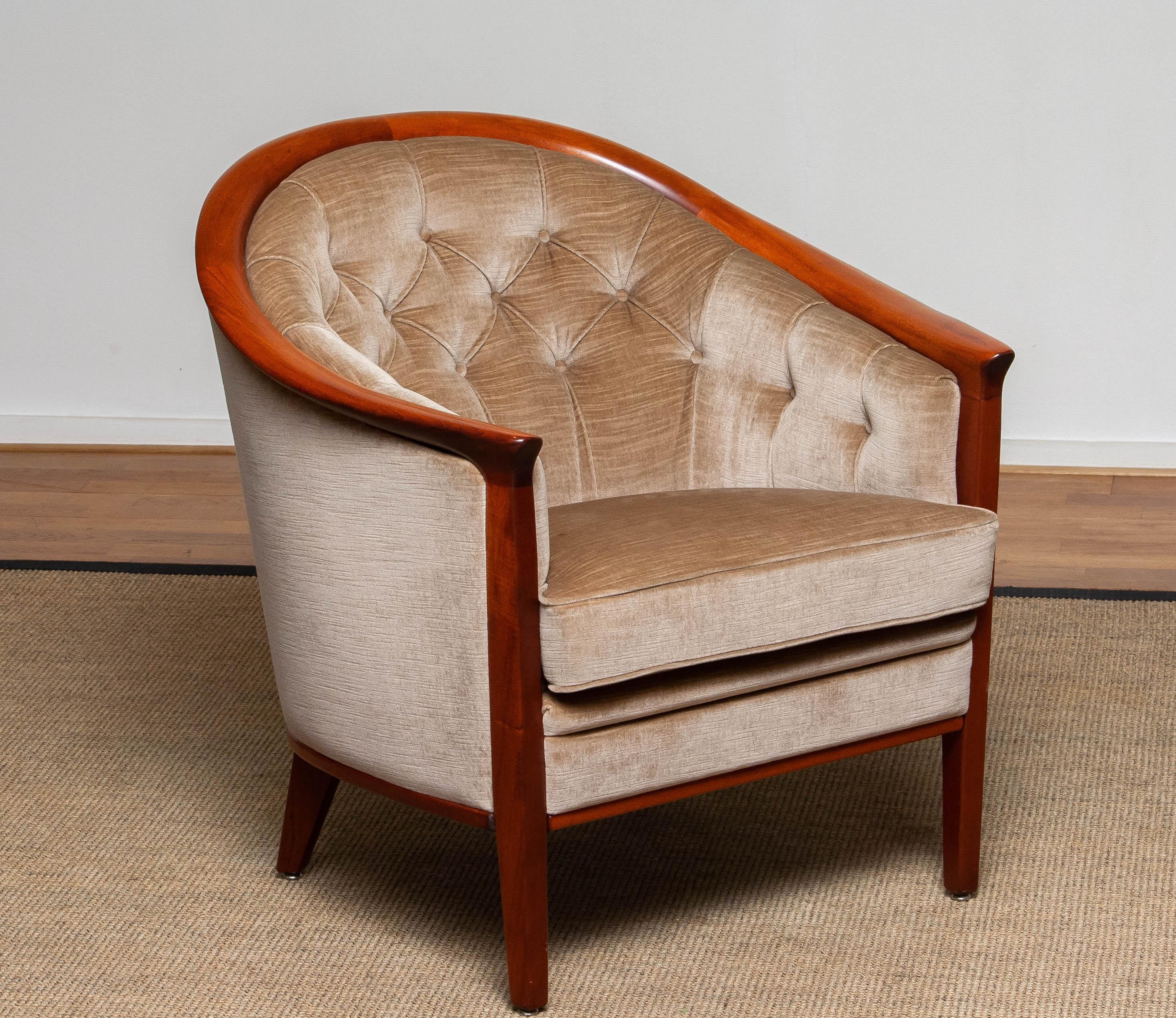 1960s Mahogany and Taupe Velvet Lounge Chair by Broderna Andersson Sweden 3