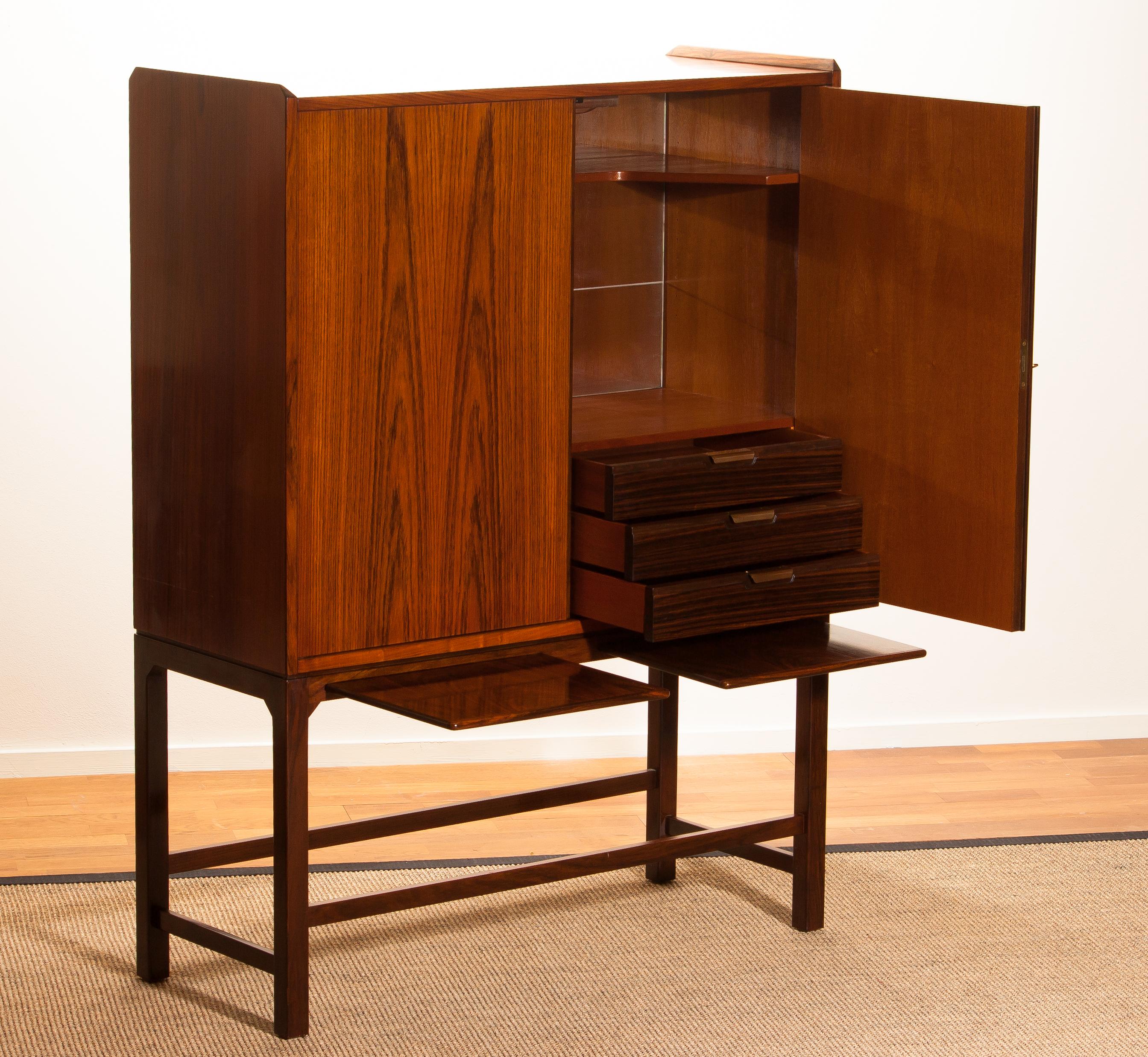 Brass 1960s, Mahogany and Walnut Dry Bar or Cocktail Cabinet Denmark