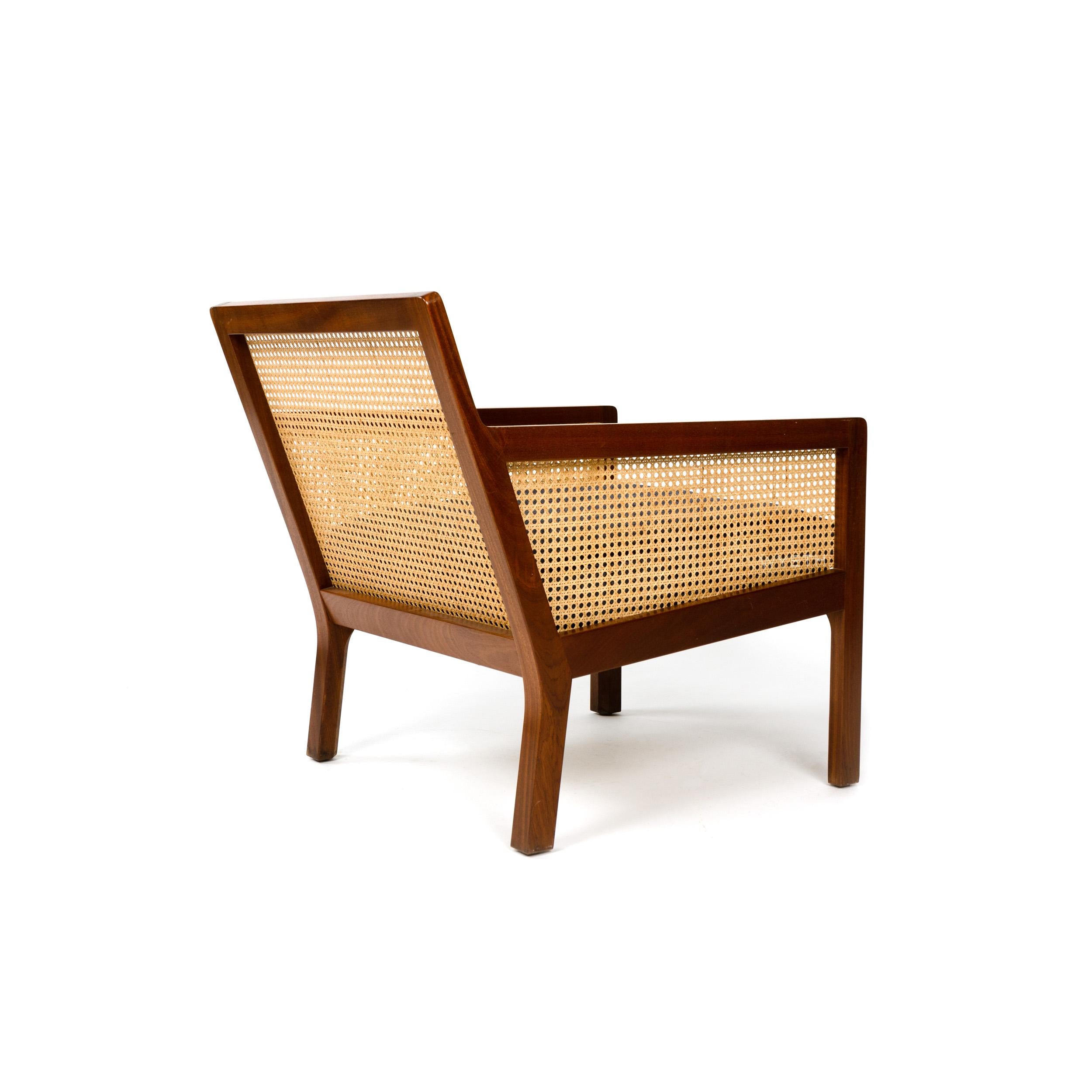 Danish 1960s Mahogany & Cane Lounge Chair by Bernt Petersen for Worts Mobelsnedkeri For Sale