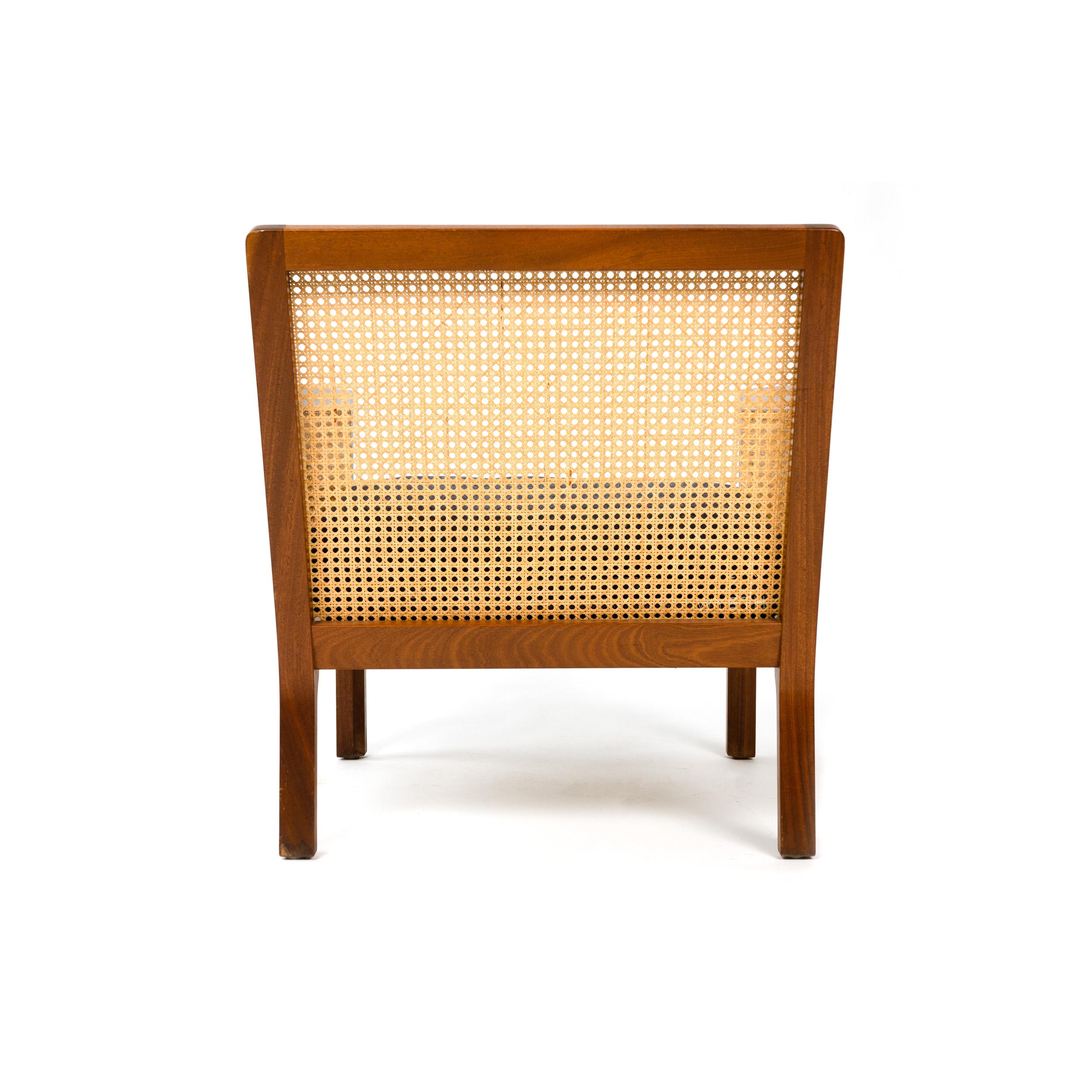 1960s Mahogany & Cane Lounge Chair by Bernt Petersen for Worts Mobelsnedkeri In Good Condition For Sale In Sagaponack, NY