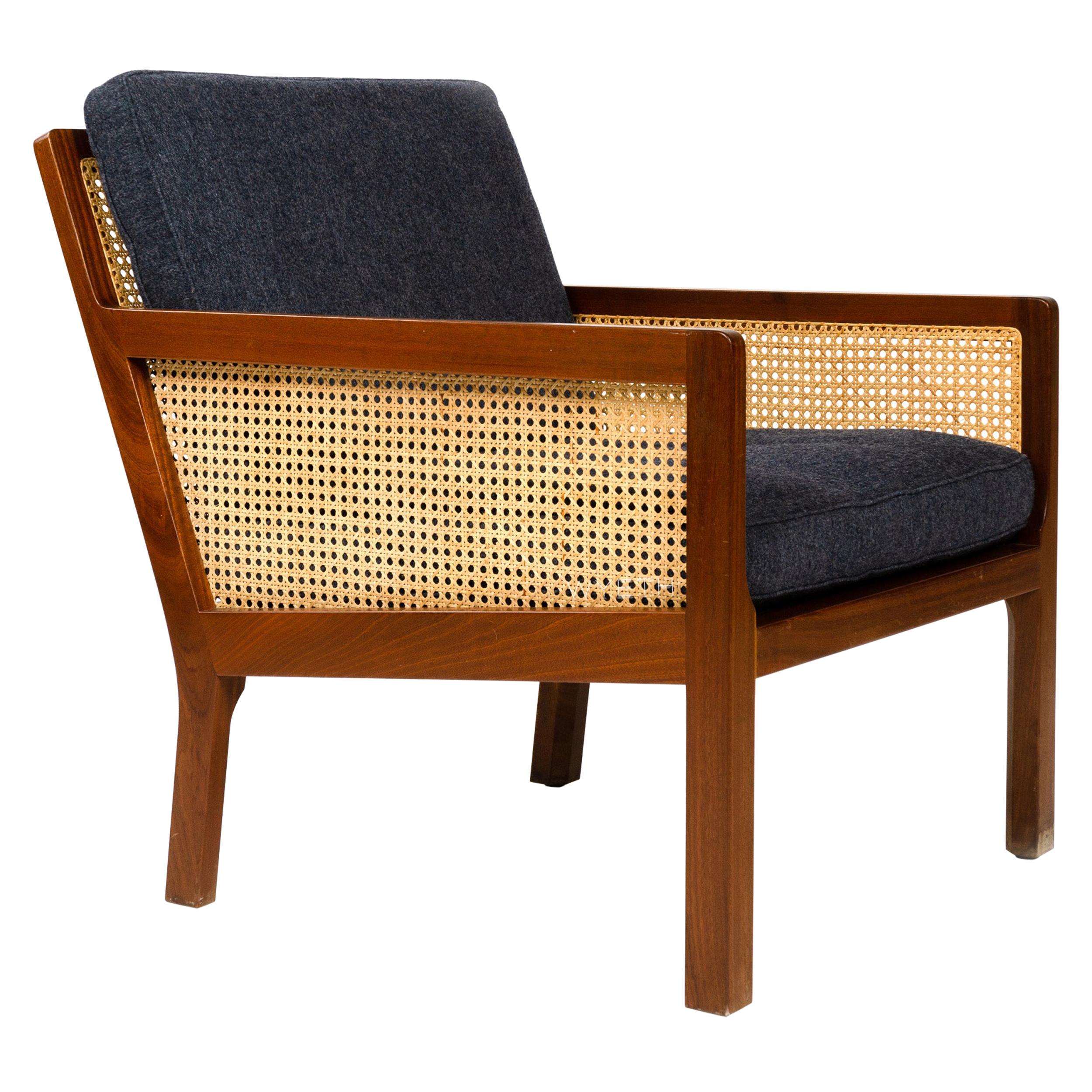 1960s Mahogany & Cane Lounge Chair by Bernt Petersen for Worts Mobelsnedkeri For Sale
