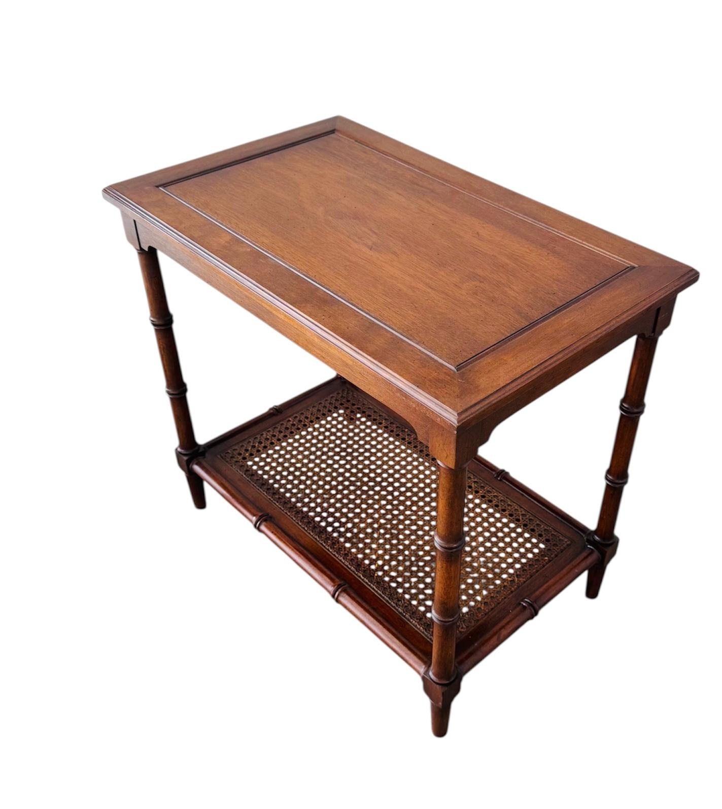 1960s Mahogany Faux Bamboo Cane Set Of 3 Nesting End Tables In Good Condition For Sale In Stafford, TX