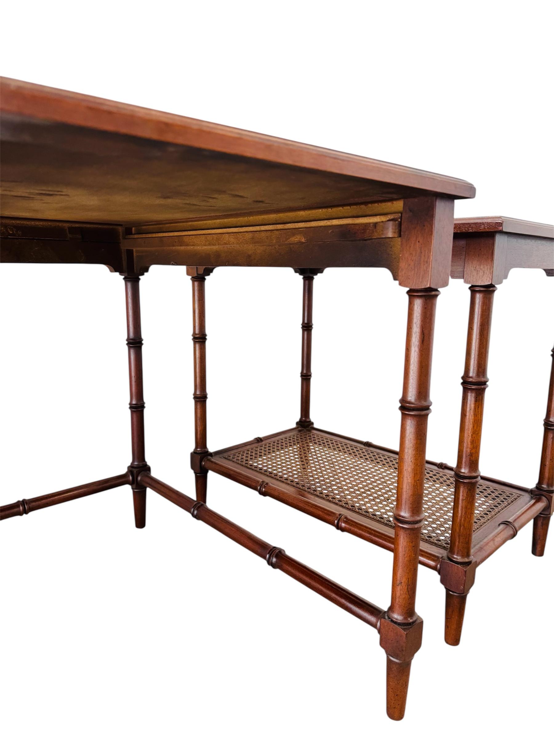 1960s Mahogany Faux Bamboo Cane Set Of 3 Nesting End Tables For Sale 2