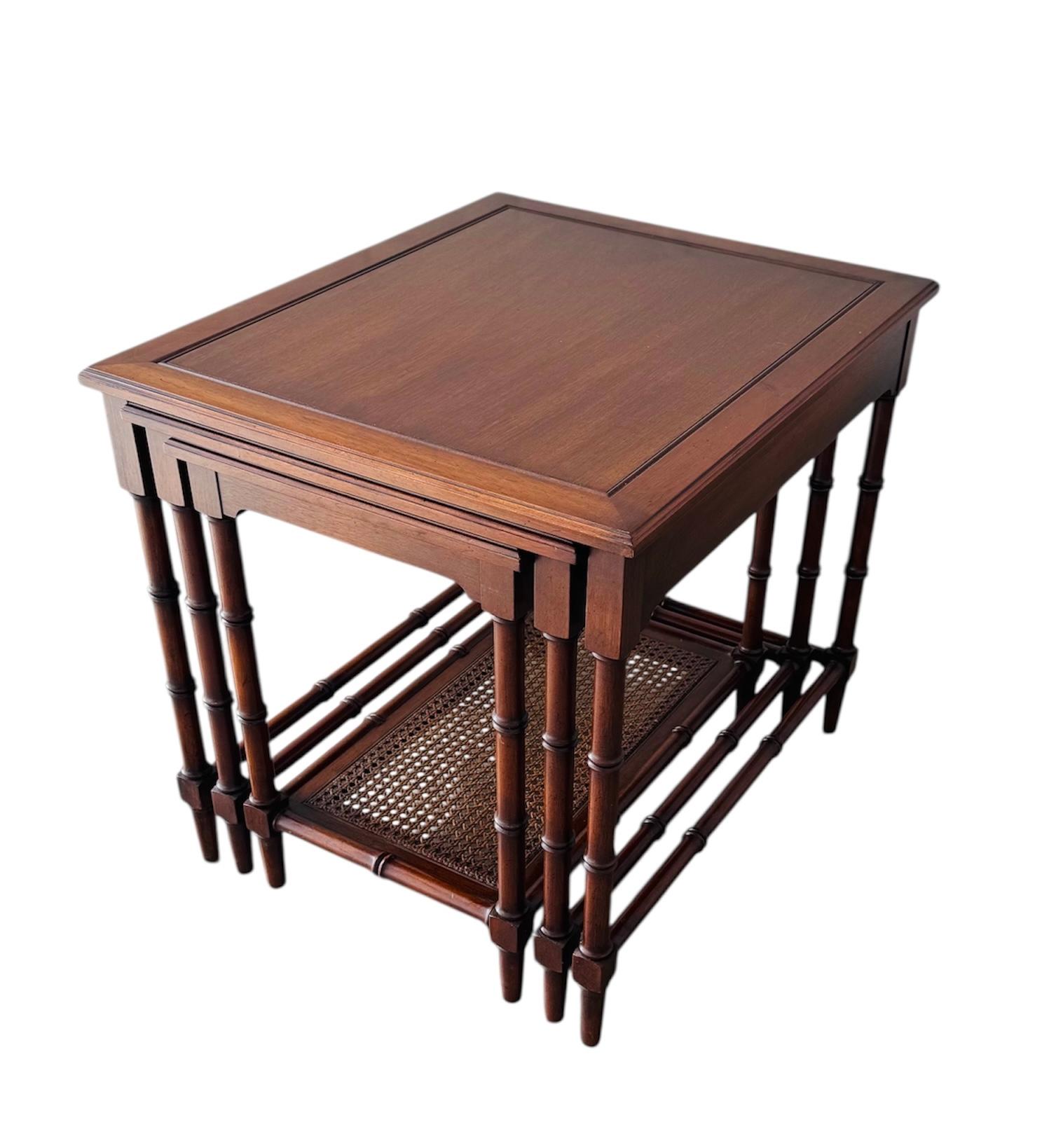 1960s Mahogany Faux Bamboo Cane Set Of 3 Nesting End Tables For Sale 3