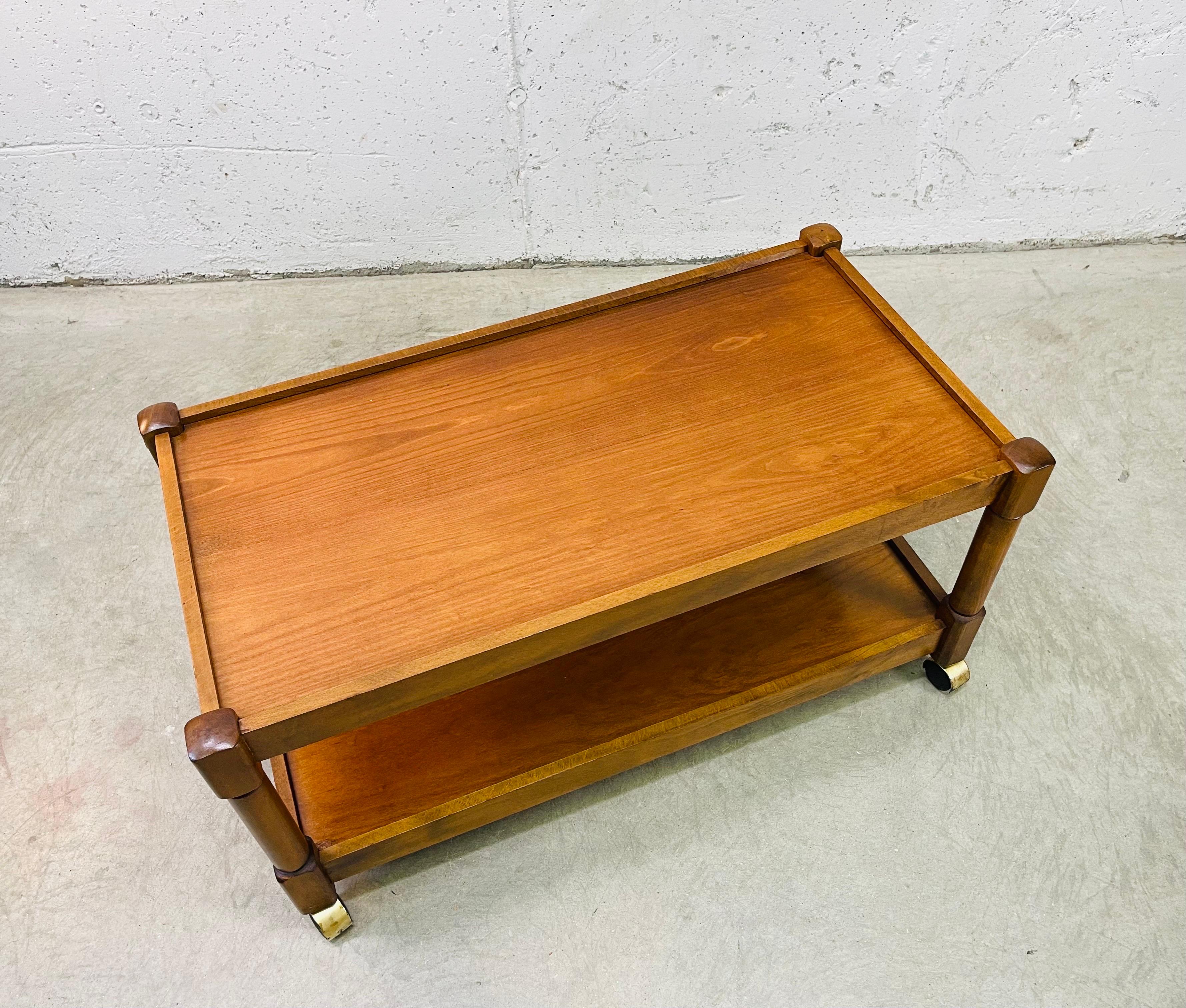 Mid-Century Modern 1960s Mahogany Two-Tier Rolling Cart For Sale