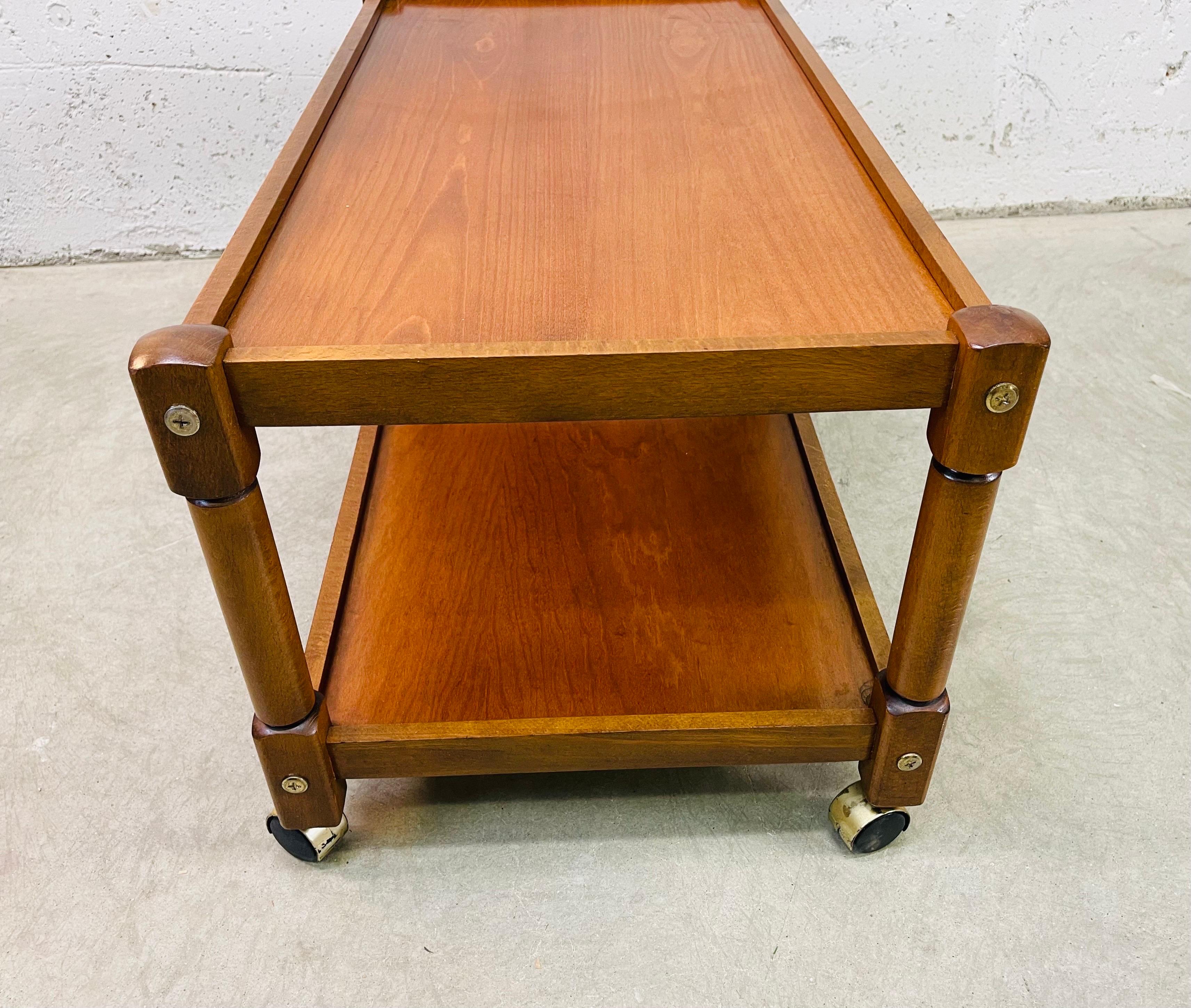 1960s Mahogany Two-Tier Rolling Cart In Good Condition For Sale In Amherst, NH