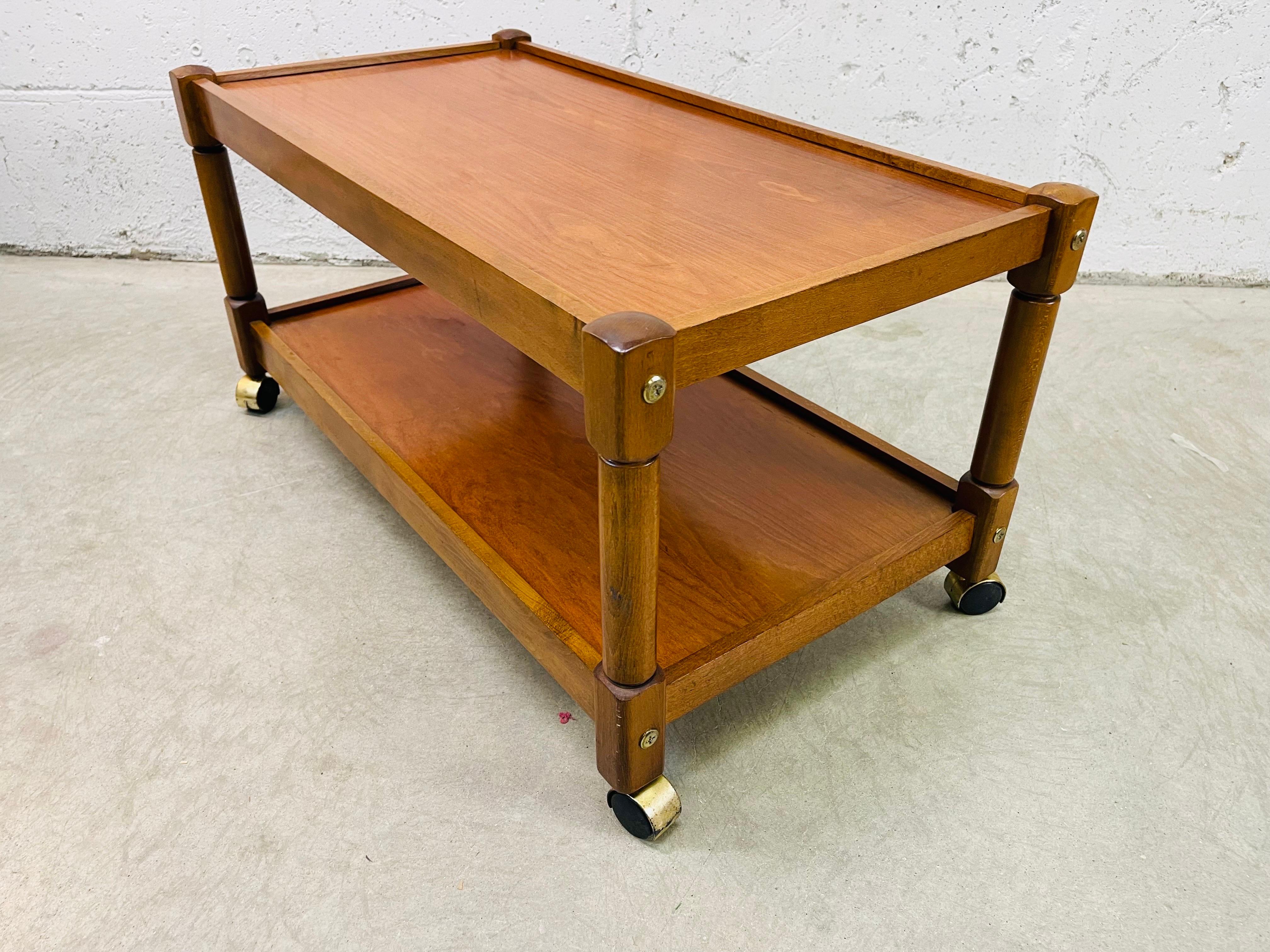 20th Century 1960s Mahogany Two-Tier Rolling Cart For Sale