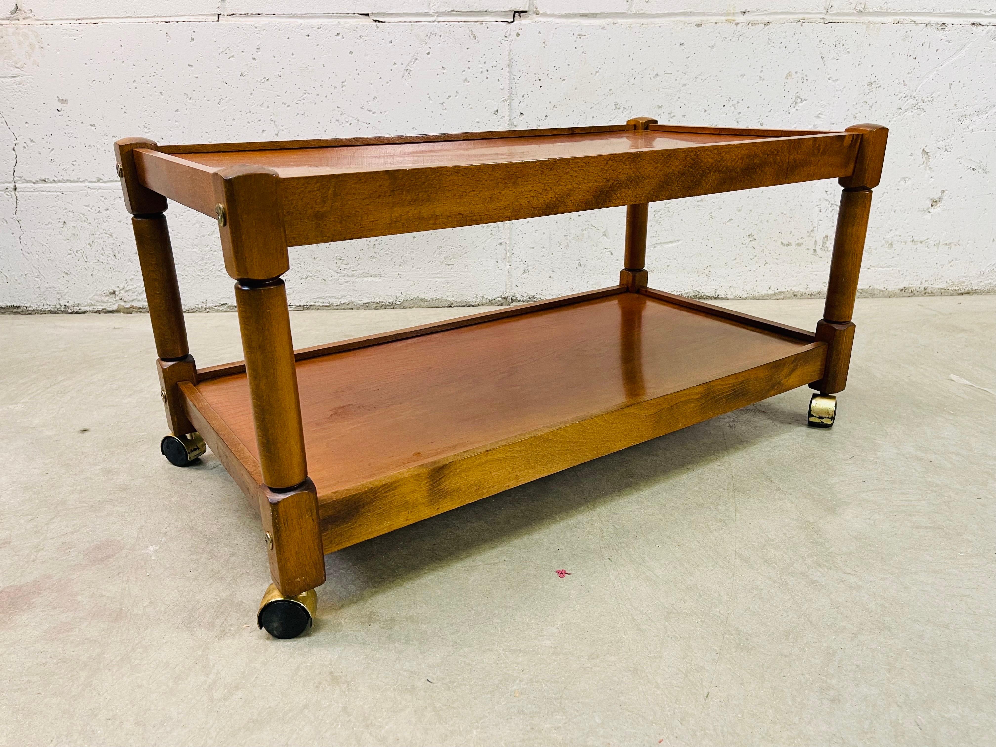 1960s Mahogany Two-Tier Rolling Cart For Sale 1
