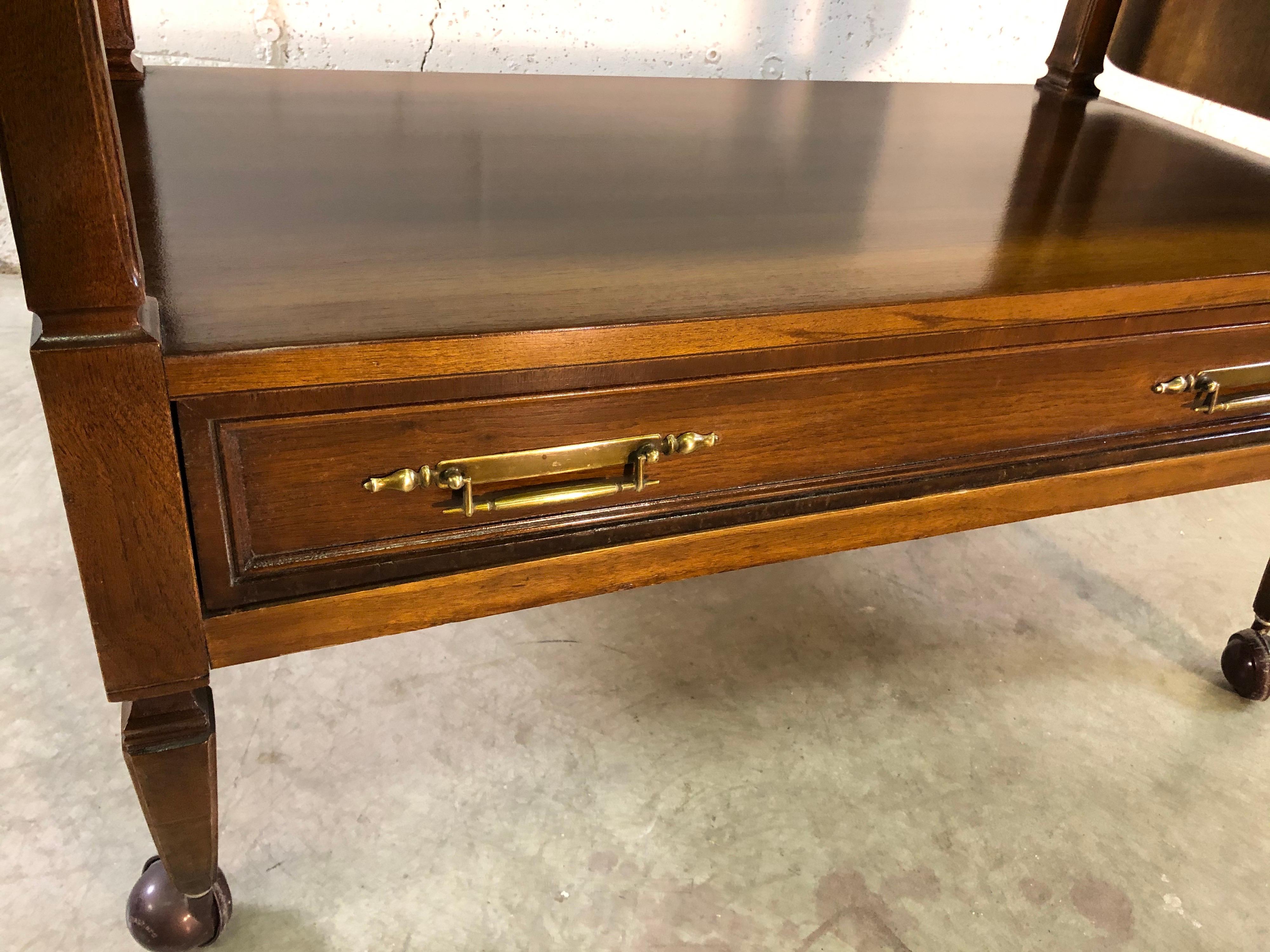 1960s Mahogany Wood Rolling Serving Cart For Sale 1