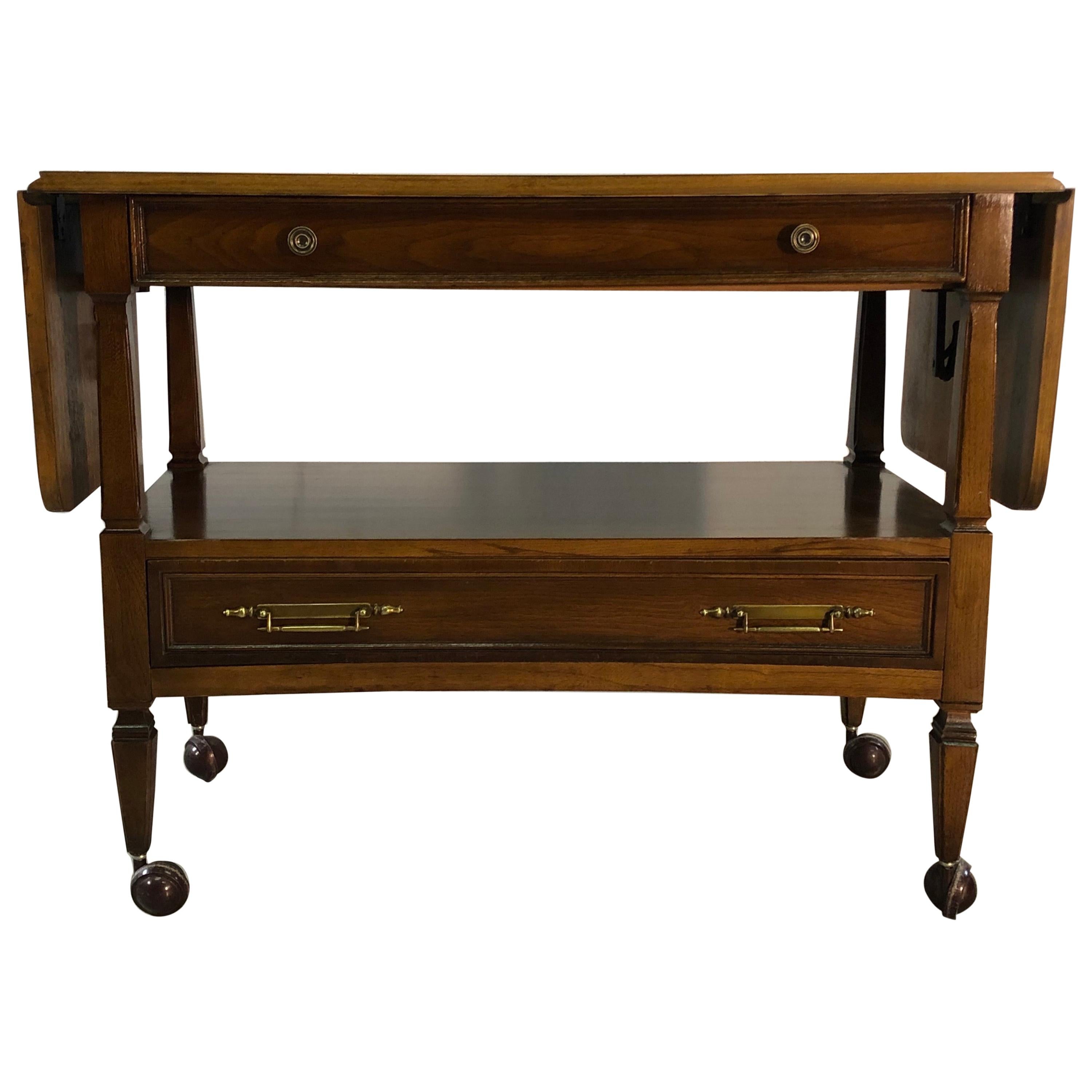 1960s Mahogany Wood Rolling Serving Cart For Sale