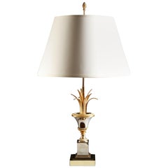 1960s Maison Charles Steel and Brass Table Lamp with Palm Fronds