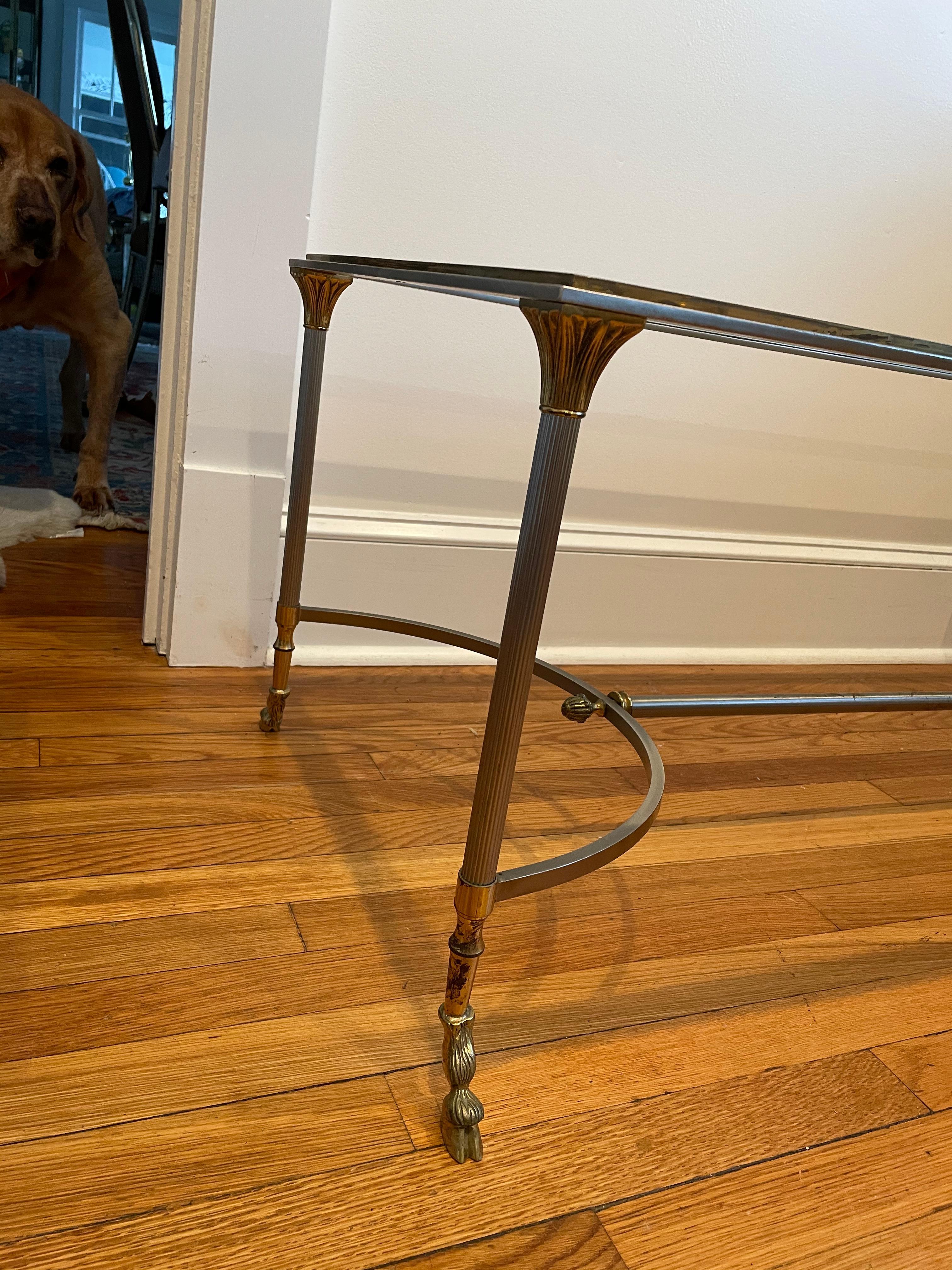 Mid-Century Modern 1960s Maison Charles Style Brass and Steel Hoof Coffee Table
