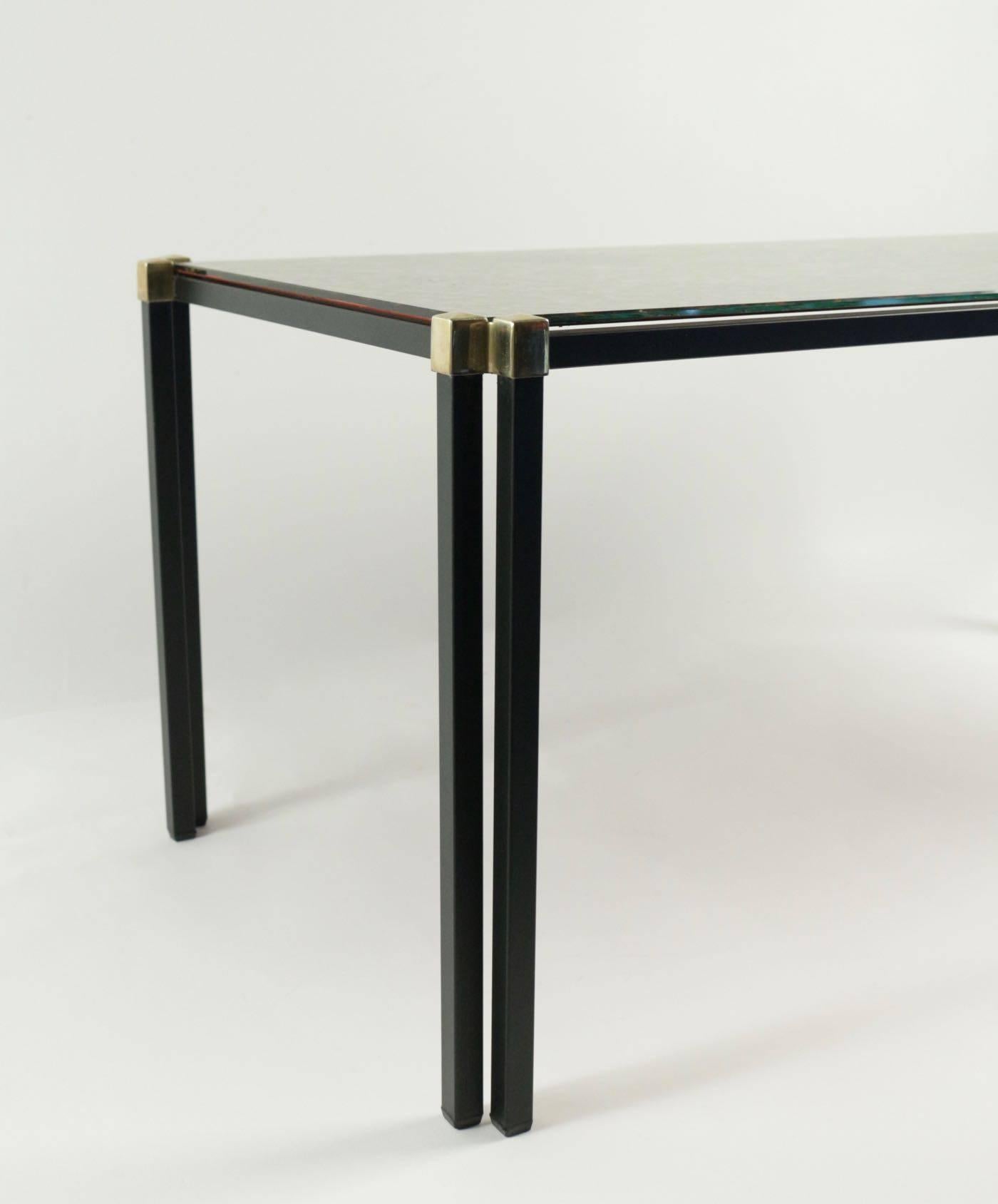 1970 Maison Honore Low Table with Eglomized Glass Plate In Good Condition In Saint-Ouen, FR