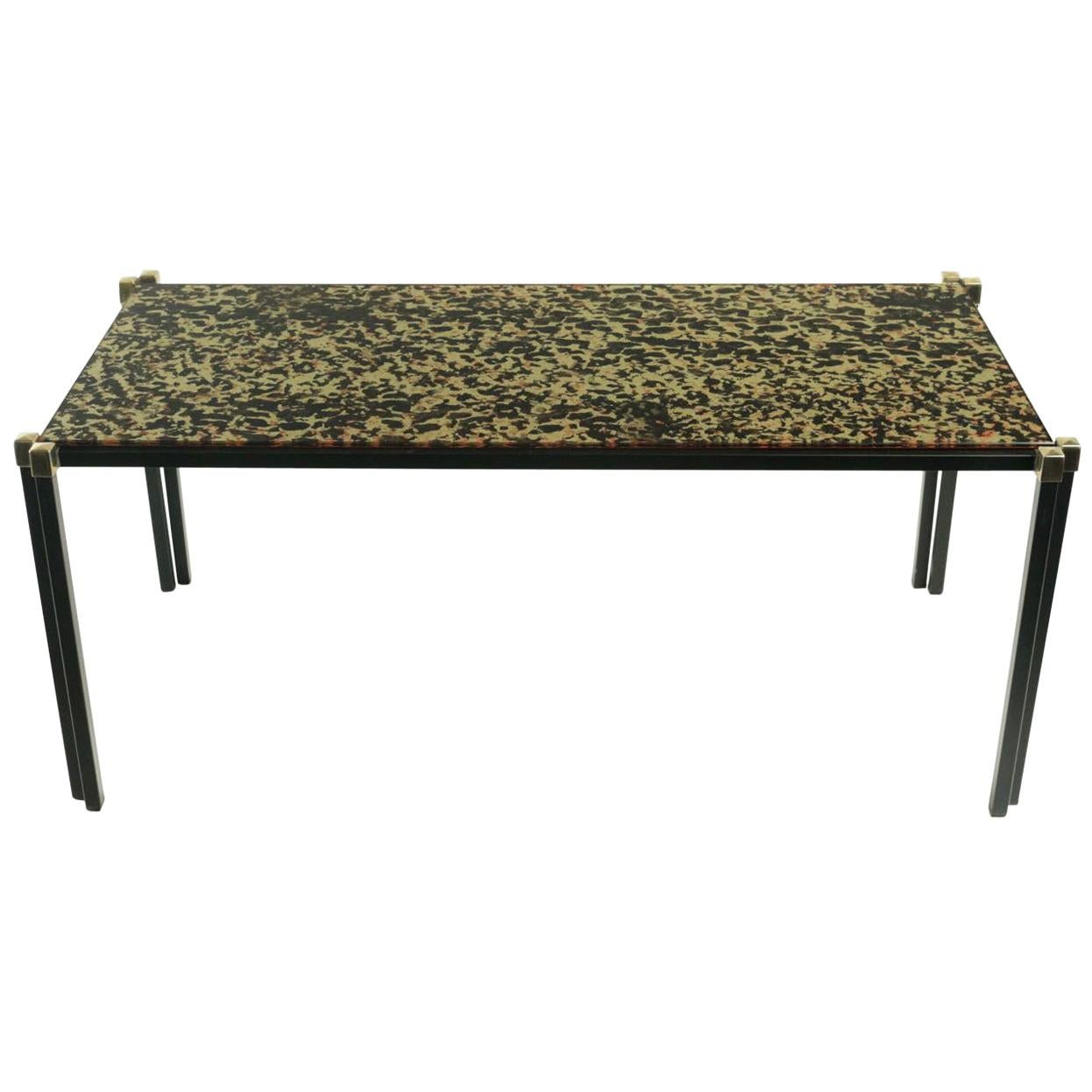 1970 Maison Honore Low Table with Eglomized Glass Plate
