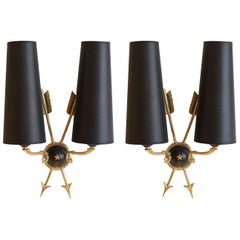 1960s Maison Honoré Neoclassical Pair of Sconce