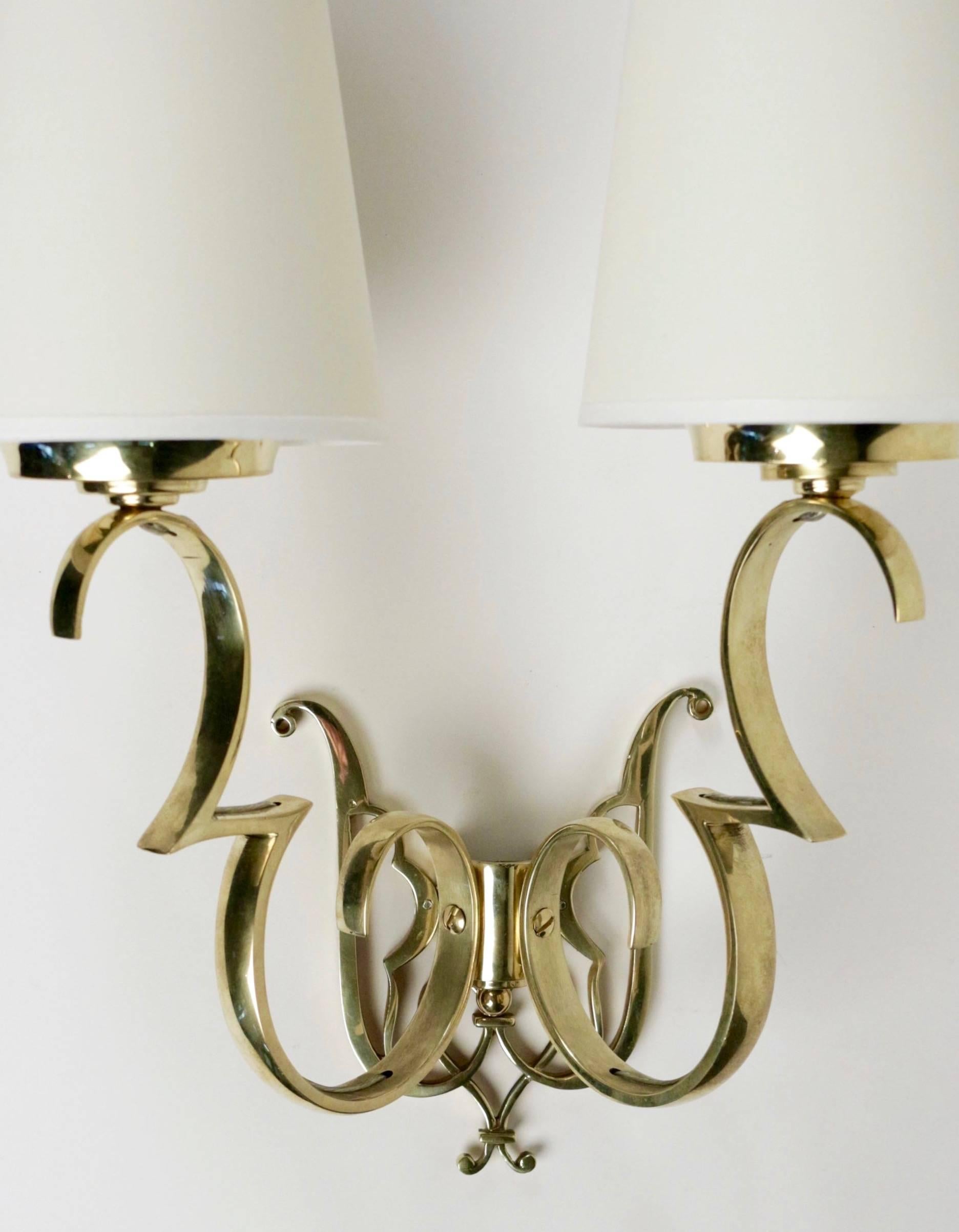 French 1960s Maison Honoré Pair of Brass Sconces