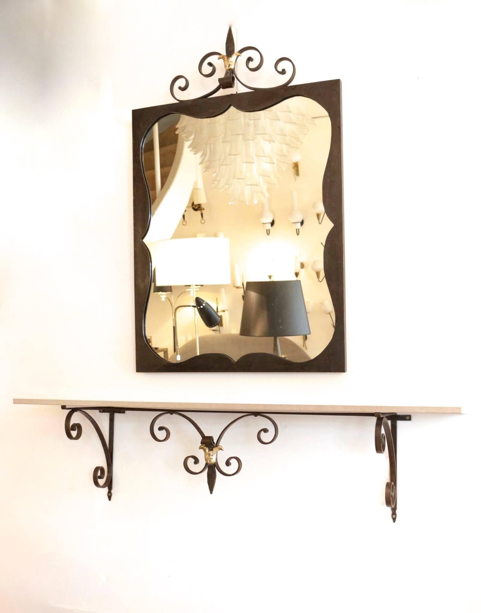 1960s Maison Honoré Wrought Iron Console with Matching Mirror 1