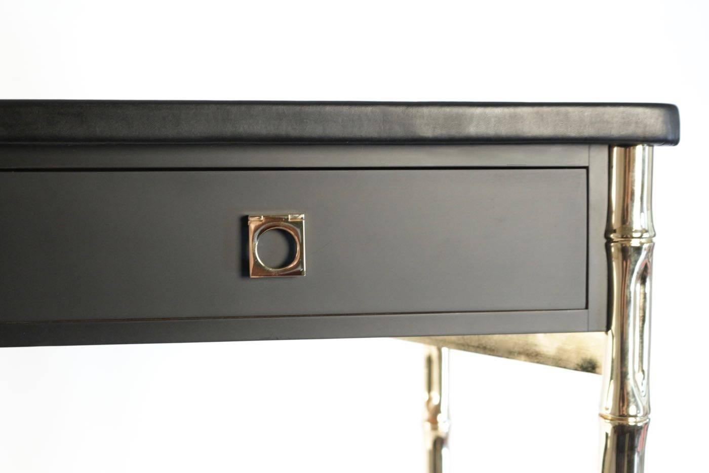 French Maison Jansen desk from the 60s with brass handles Guy Lefèvre.
