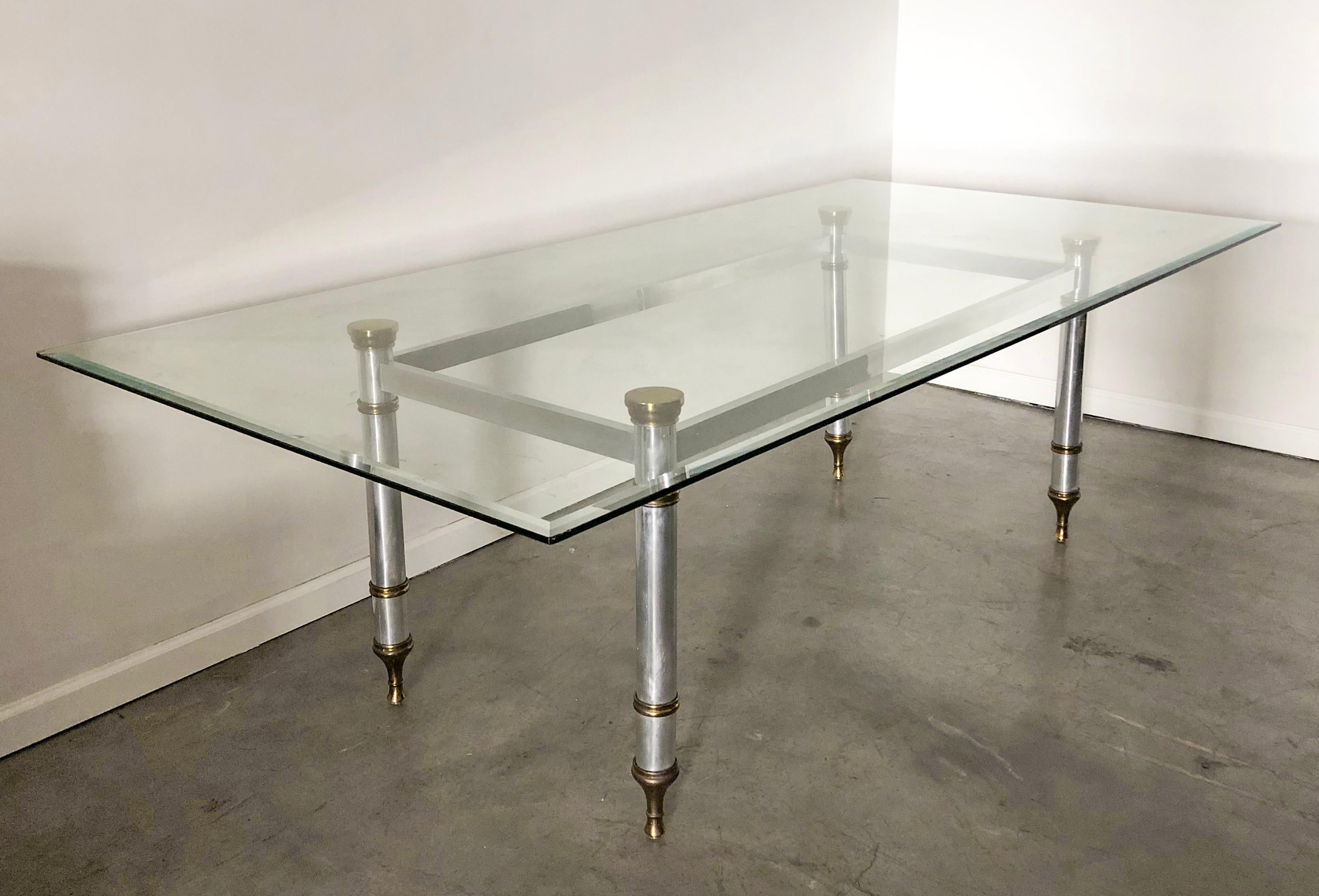 Mid-Century Modern 1960s Maison Jansen Steel and Brass Dining Table For Sale