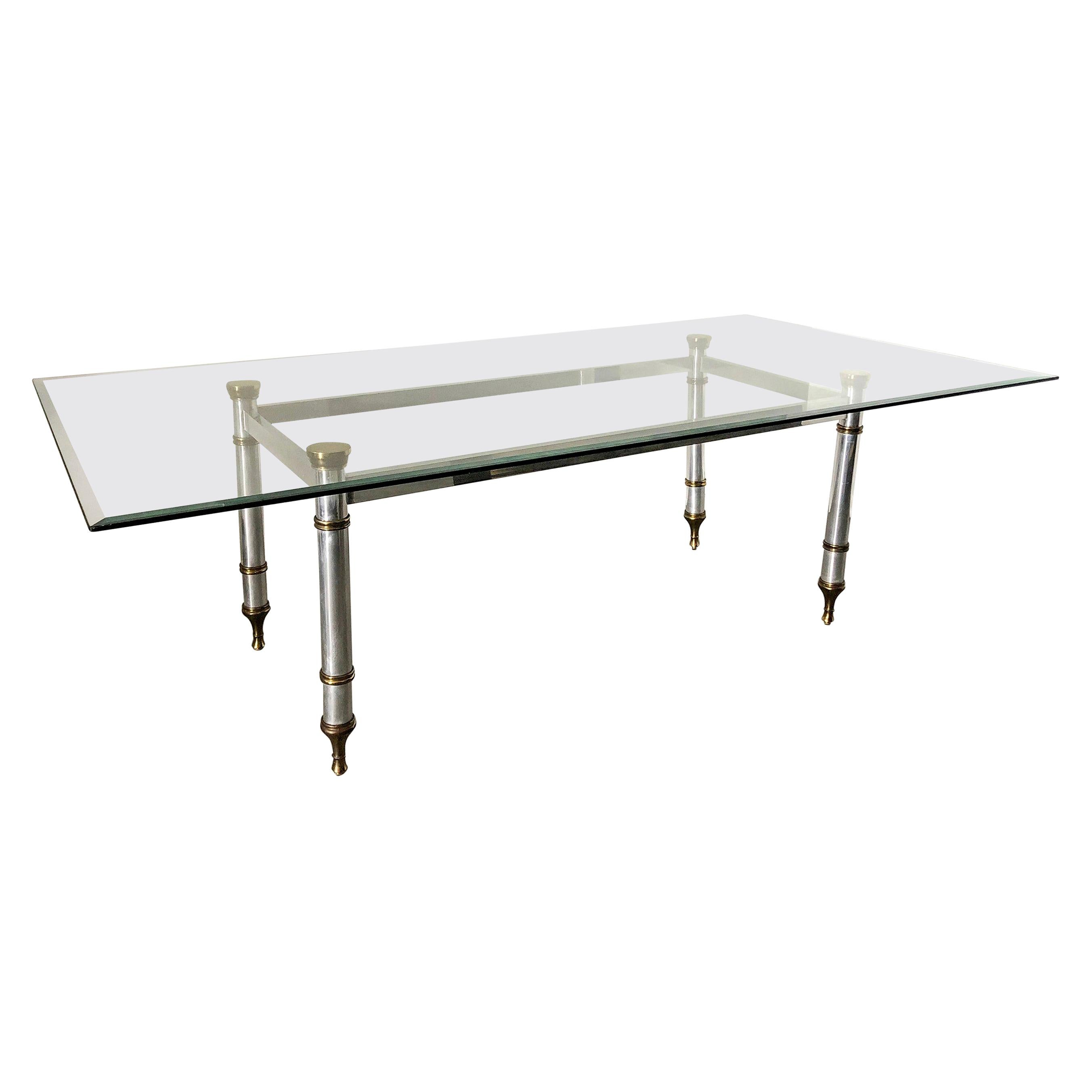 1960s Maison Jansen Steel and Brass Dining Table For Sale