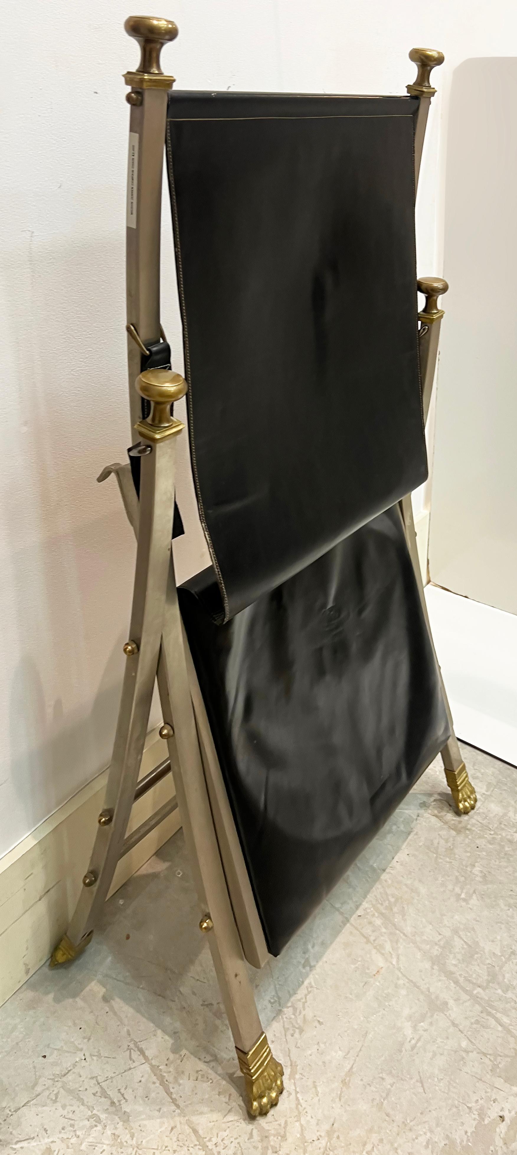 1960s Maison Jansen Steel, Bronze, Leather Campaign Chair For Sale 5