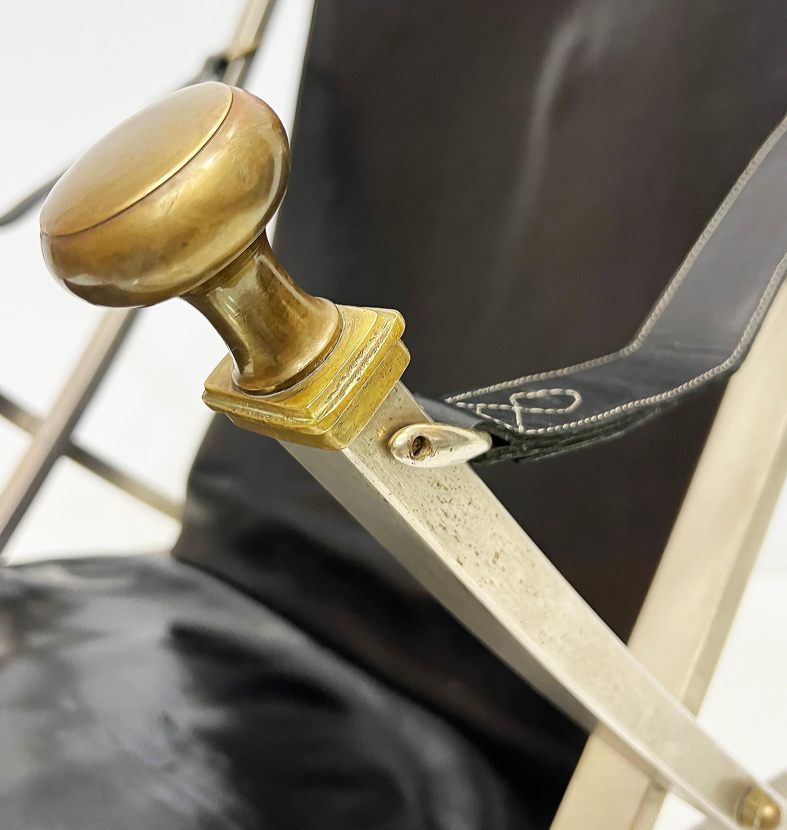 1960s Maison Jansen Steel, Bronze, Leather Campaign Chair For Sale 2