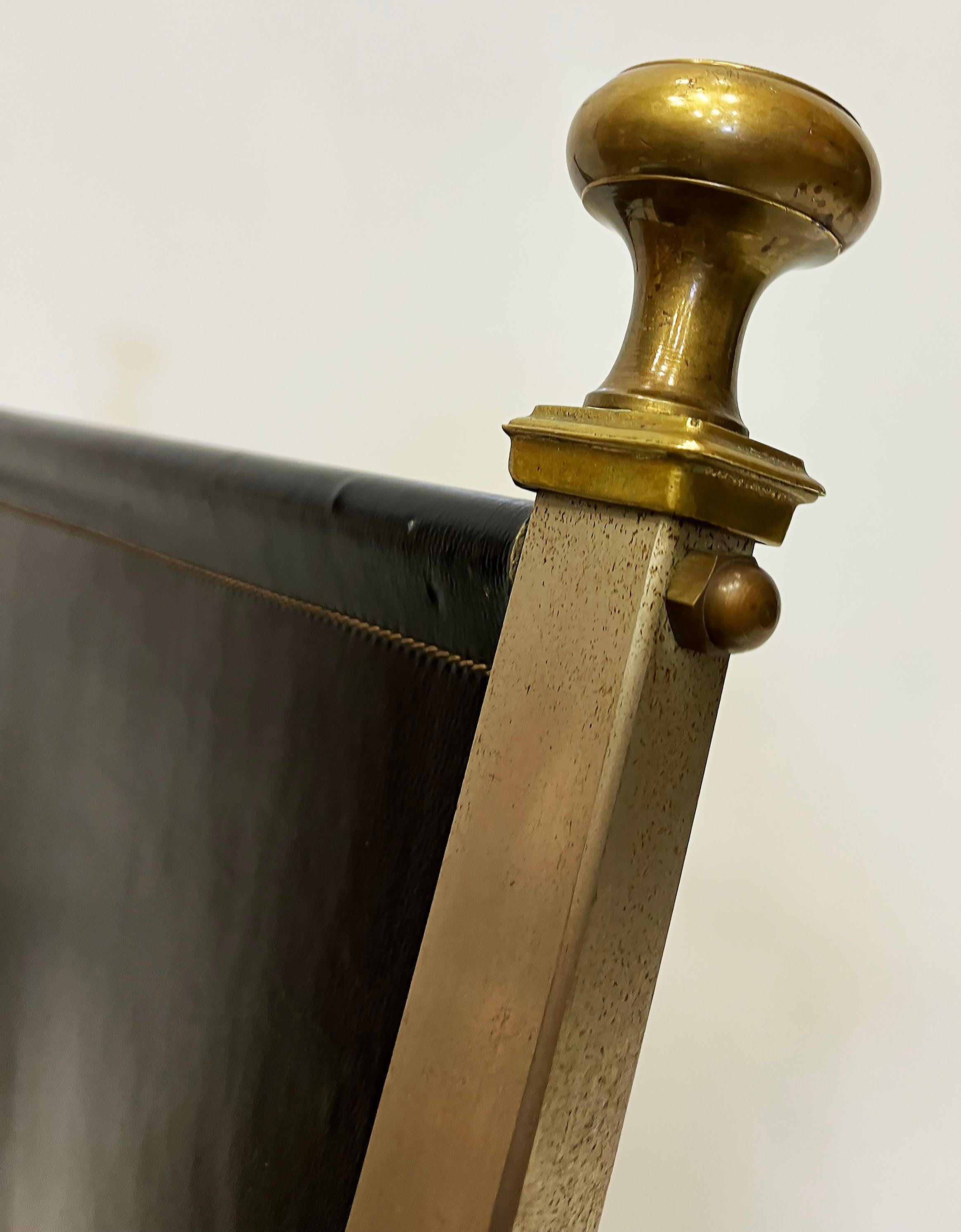 1960s Maison Jansen Steel, Bronze, Leather Campaign Chair For Sale 3