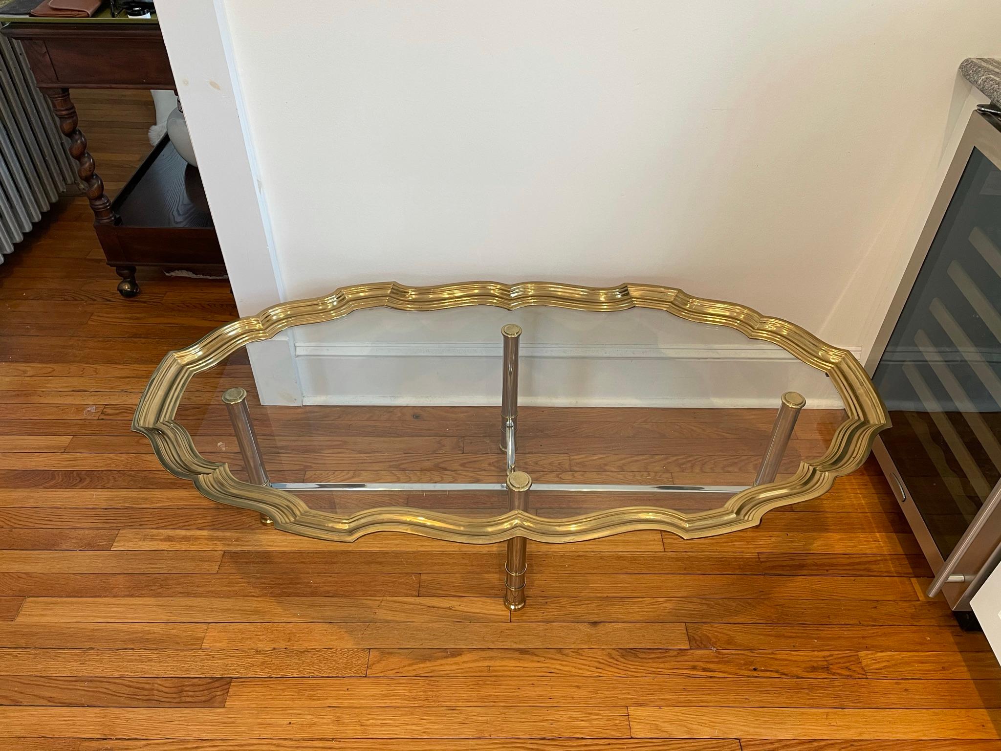 Brass 1960s, Maison Jansen Style Glass Tray Top Coffee Table