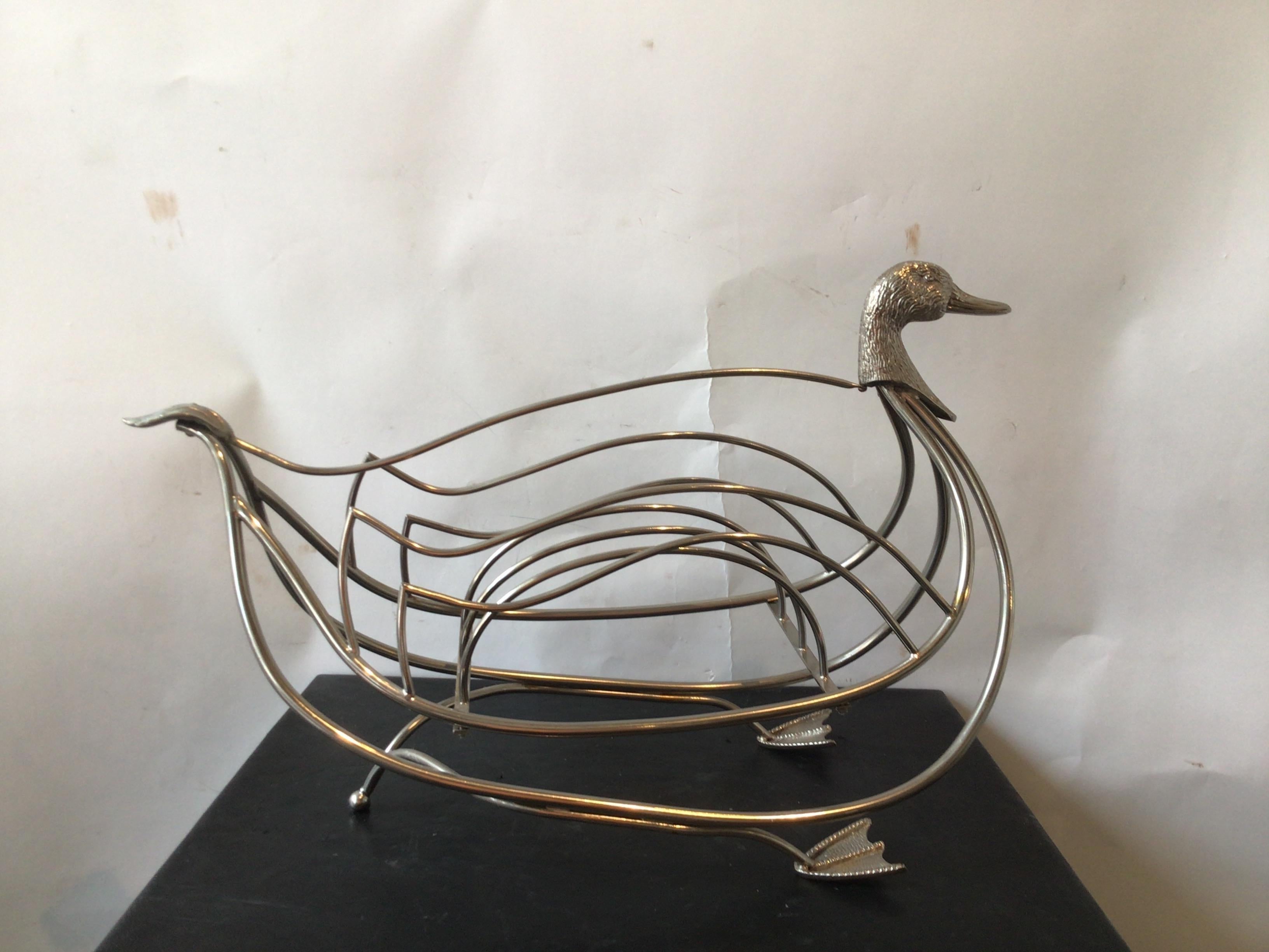 1960s, Maison Jansen Style Italian Chrome Swan Magazine Rack For Sale 1