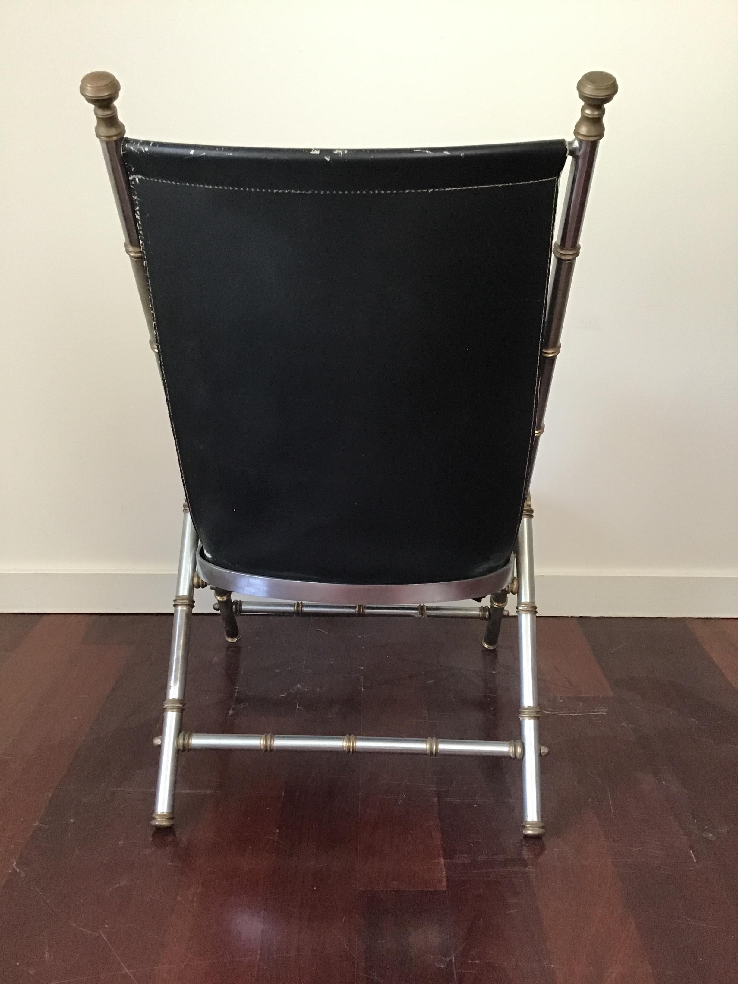 Mid-20th Century 1960s Maison Jansen Style, Leather Campaign Chair