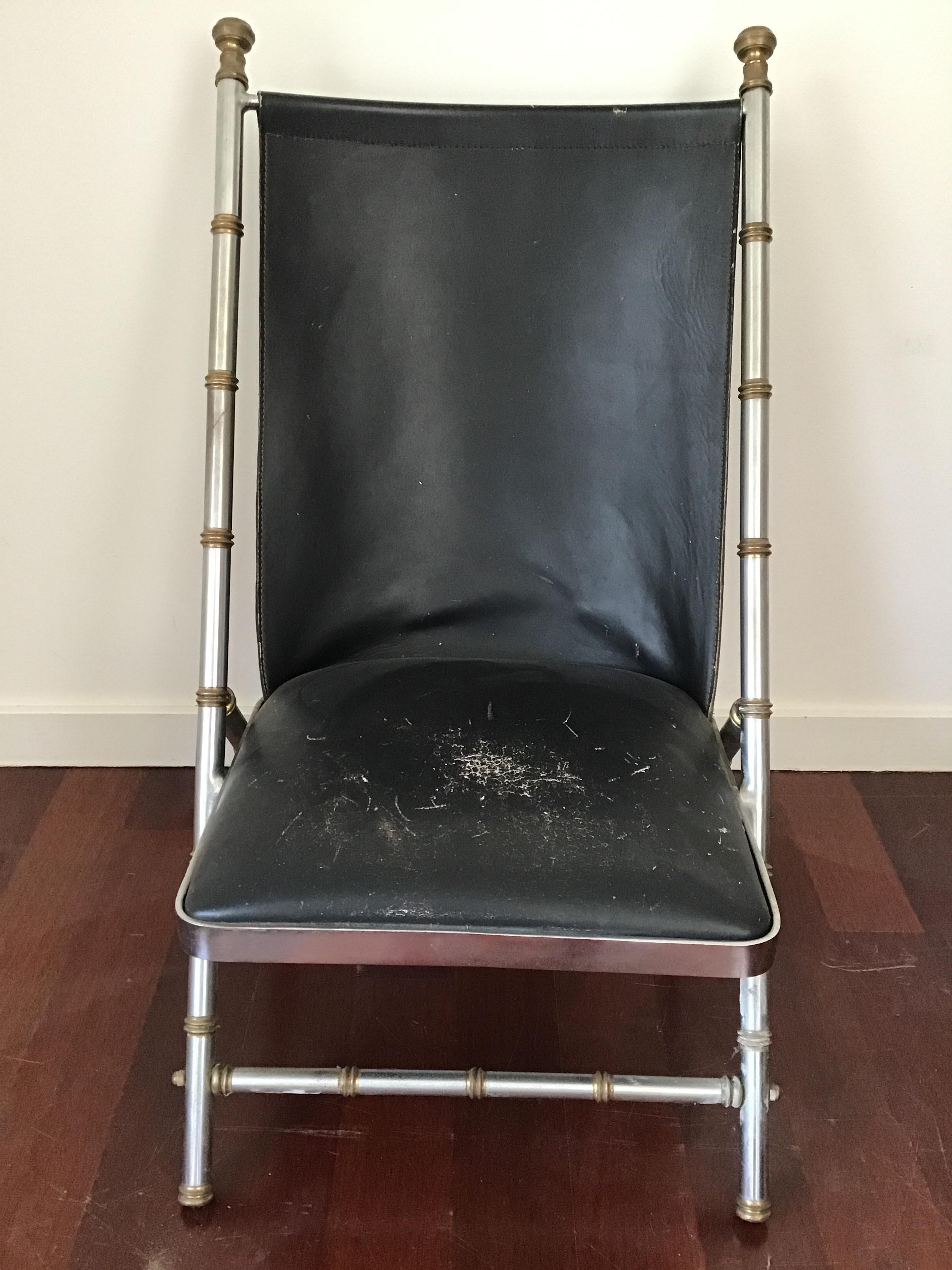 1960s Maison Jansen Style, Leather Campaign Chair 1