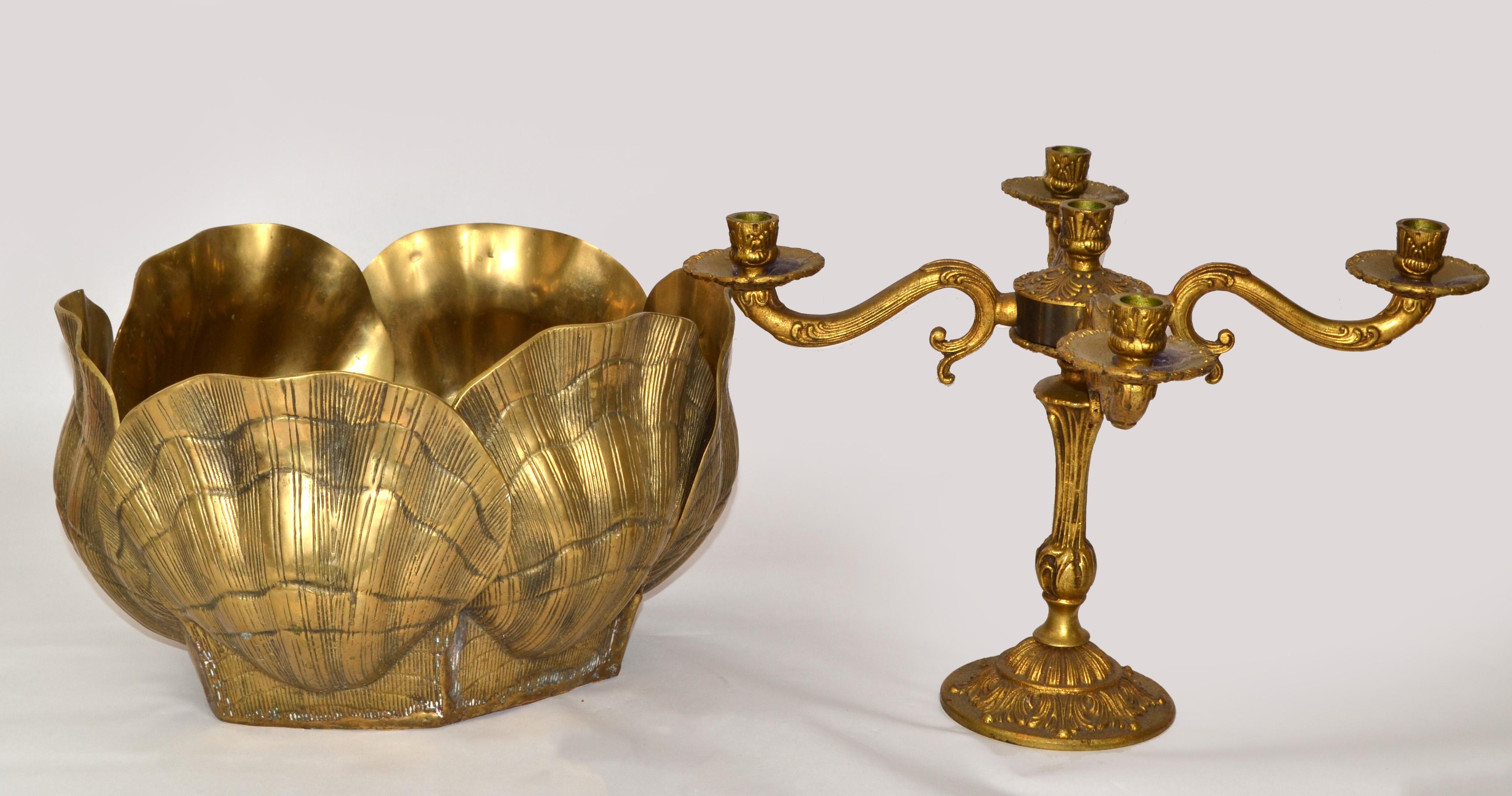 1960er Maison Jansen Stil Massiv Bronze Muschel Muschel Pflanzgefäß Jardinières Frankreich (Französisch) im Angebot