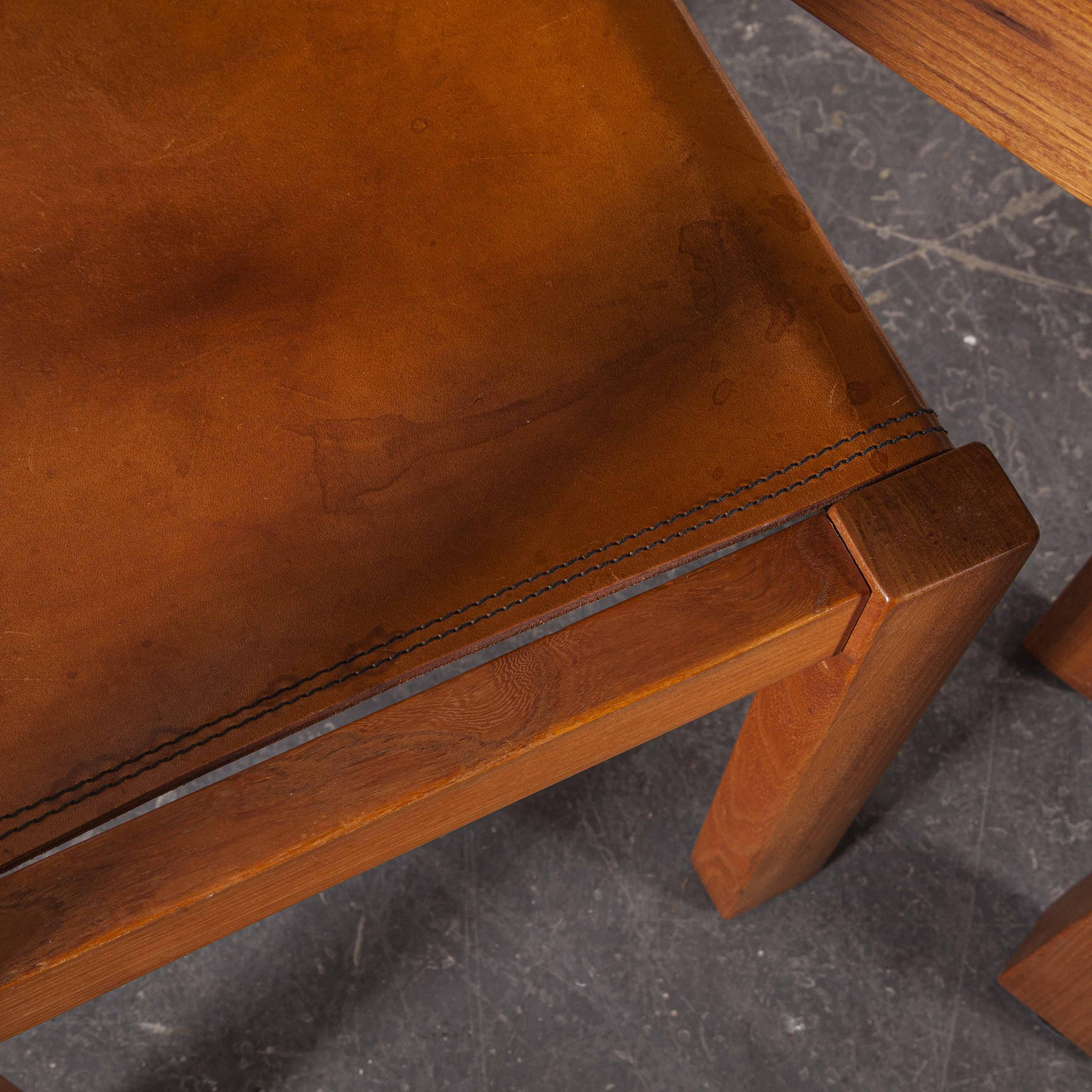 1960s Maison Regain Elm Rectangular Dining Table and Eight Leather Chair Set 7