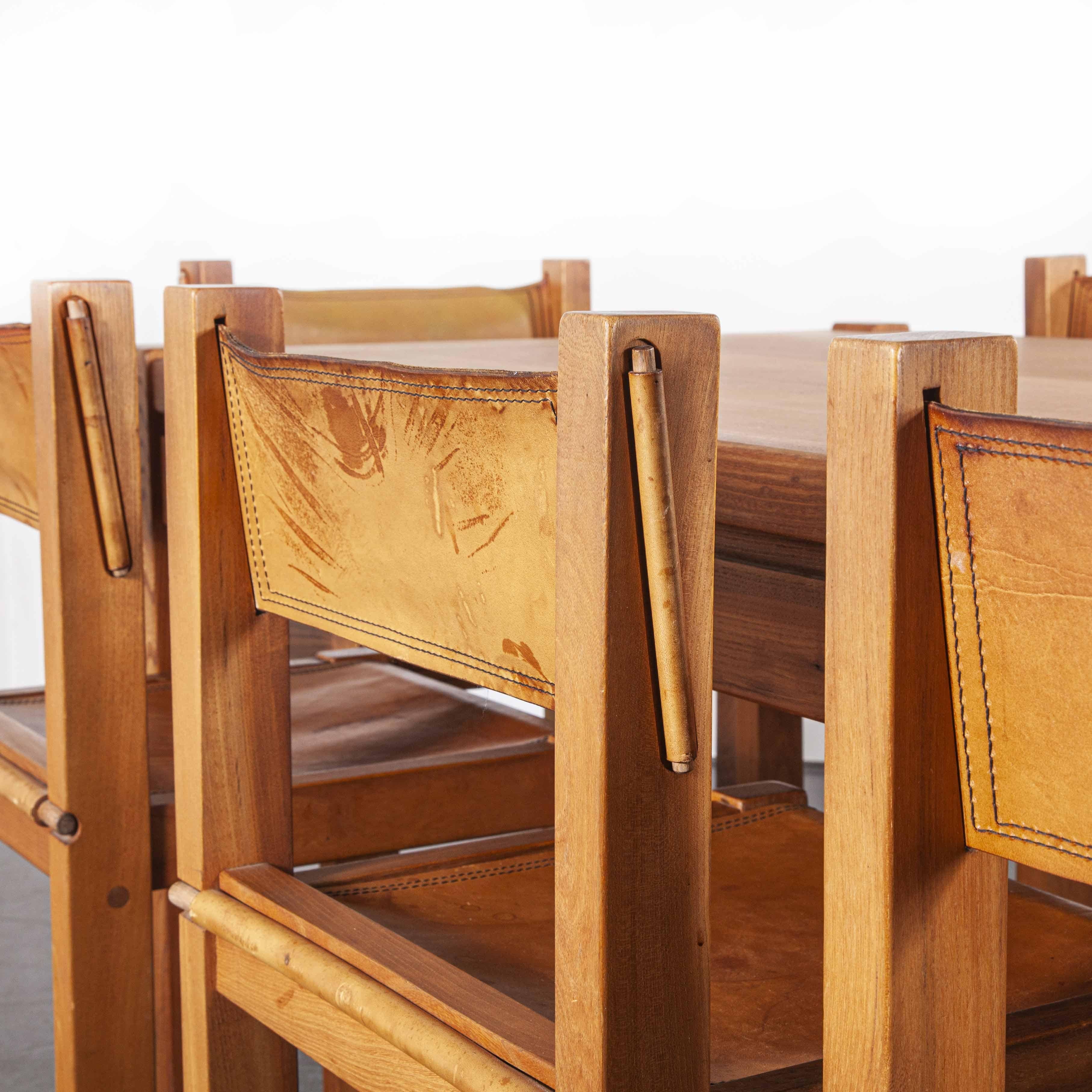 1960s Maison Regain Elm Rectangular Dining Table and Eight Leather Chair Set In Good Condition In Hook, Hampshire