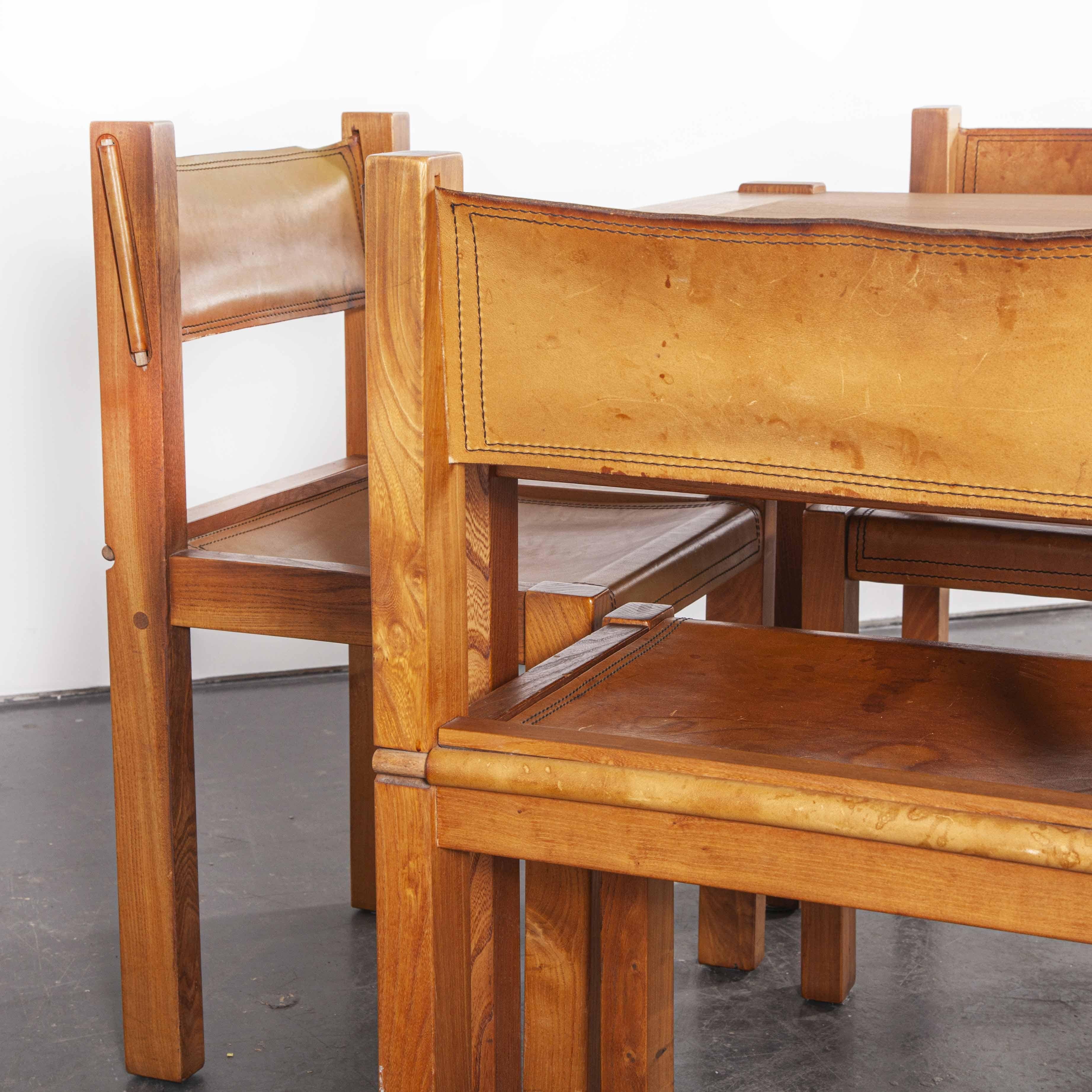 1960s Maison Regain Elm Rectangular Dining Table and Eight Leather Chair Set 2