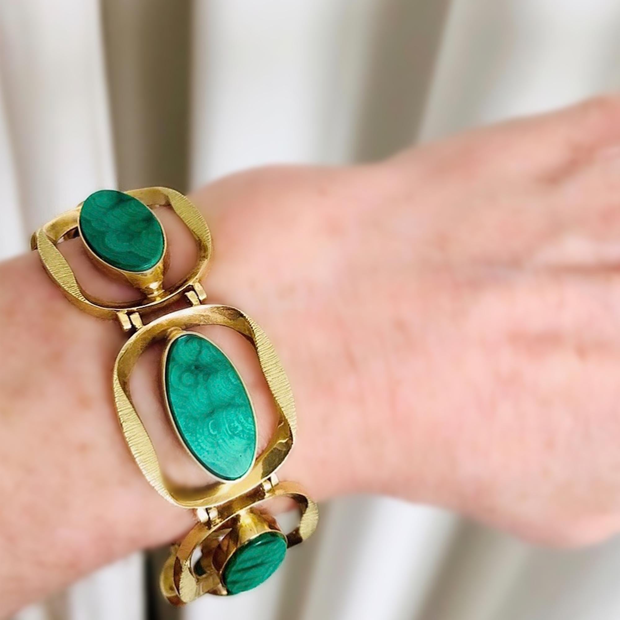 Women's or Men's 1960s Malachite and Gold Bracelet For Sale