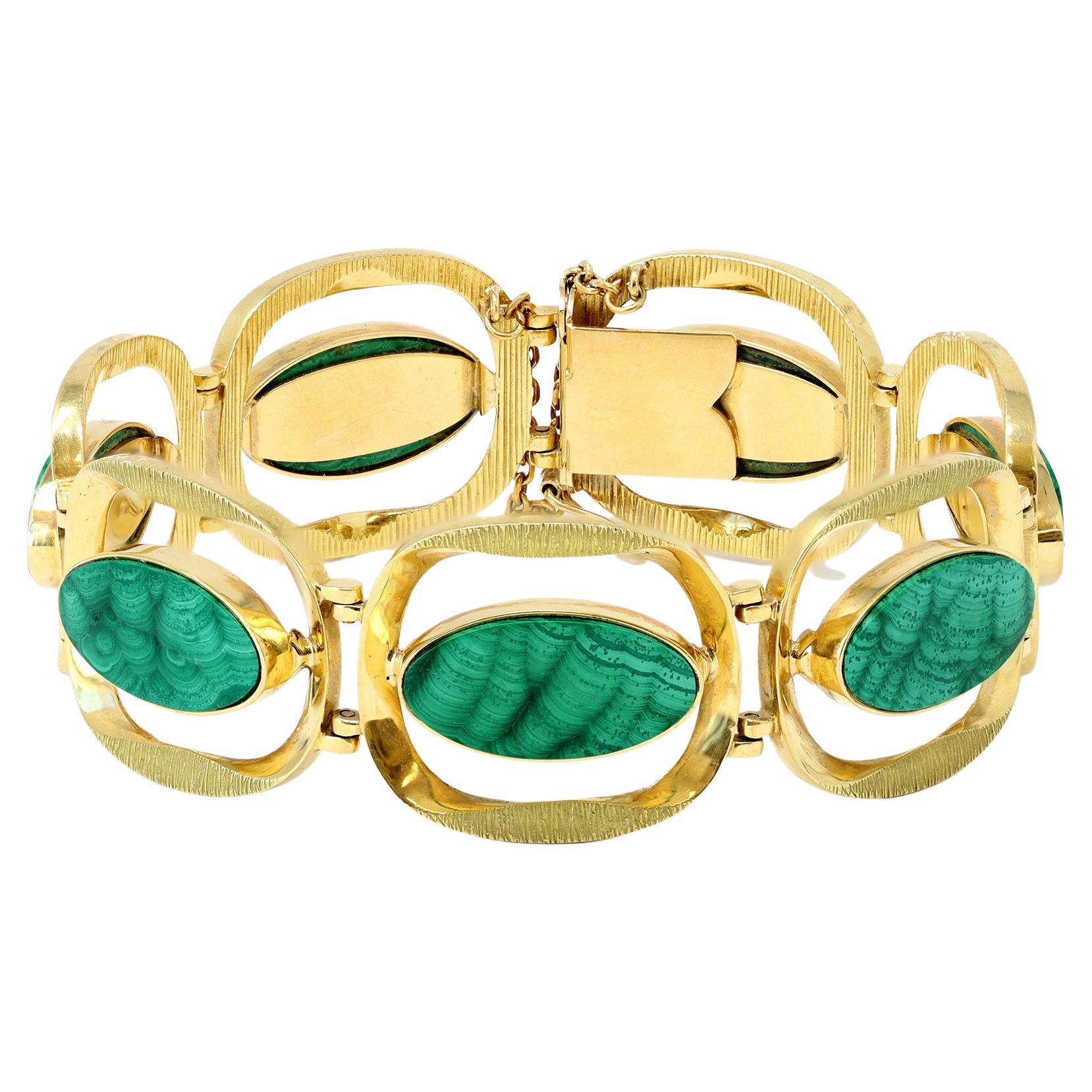 Bracelet en malachite et or des années 1960 en vente
