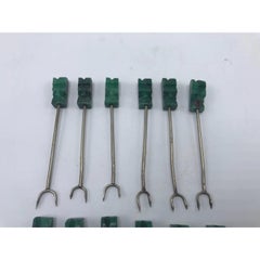 1960s Malachite Easter Island Statue Hors d'Oeuvres Skewer Picks, Set of 12
