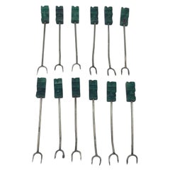 1960s Malachite Easter Island Statue Hors d'Oeuvres Skewer Picks, Set of 12