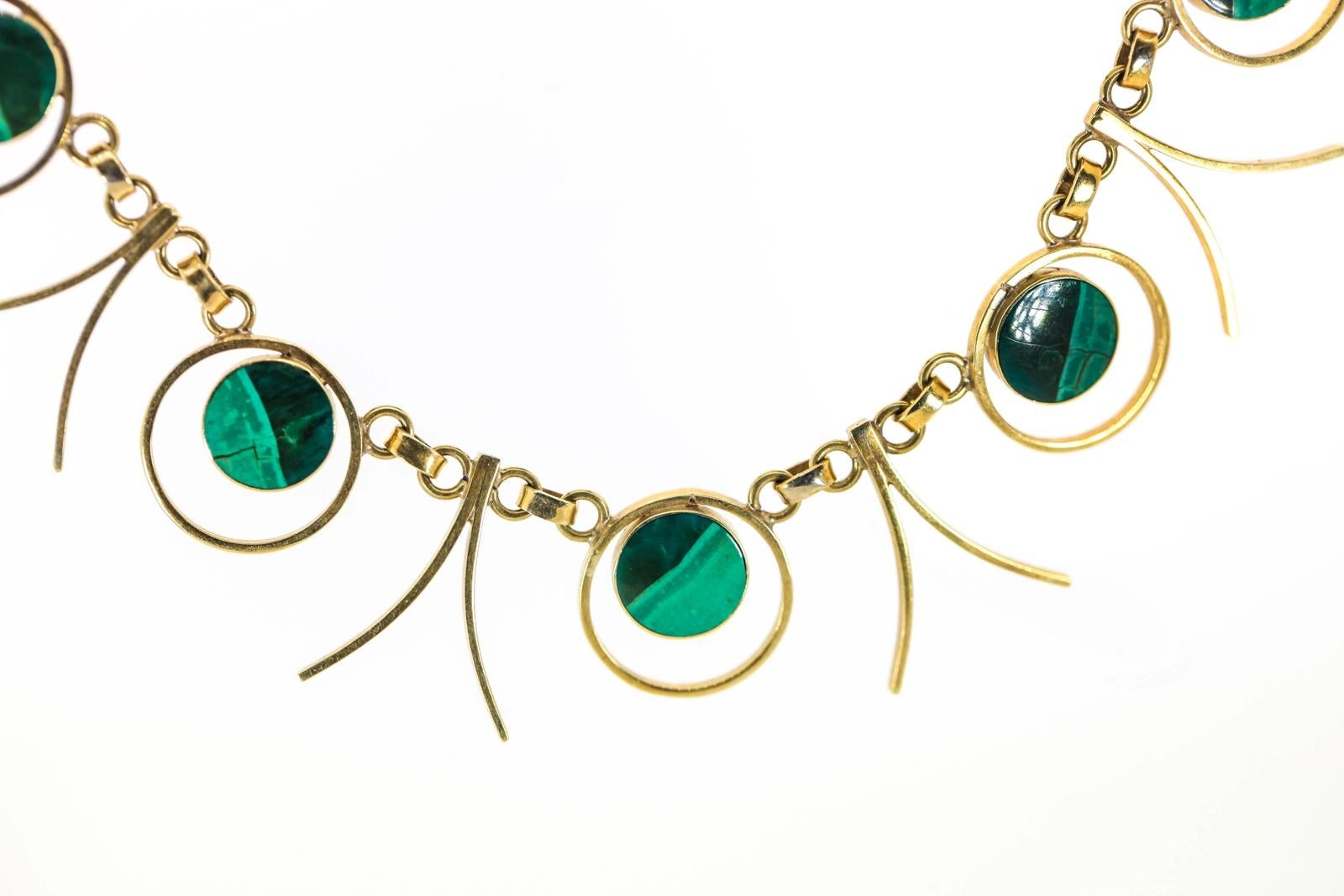 Modernist 1960s Malachite Gold Necklace