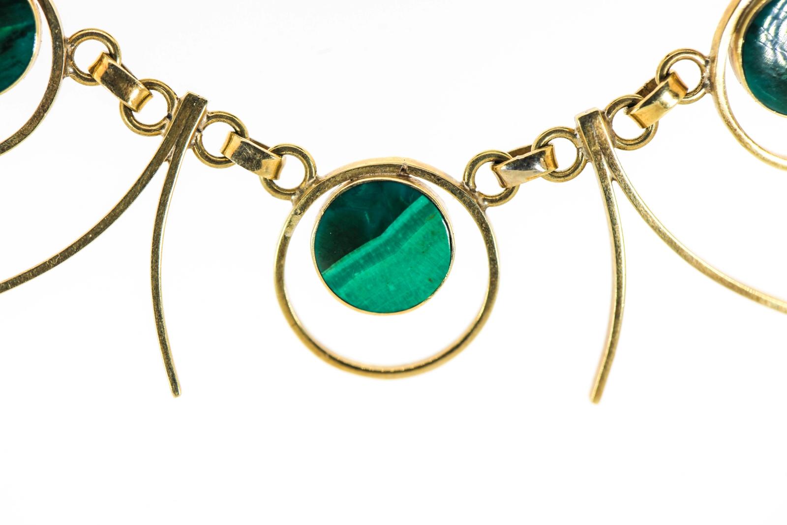 Round Cut 1960s Malachite Gold Necklace